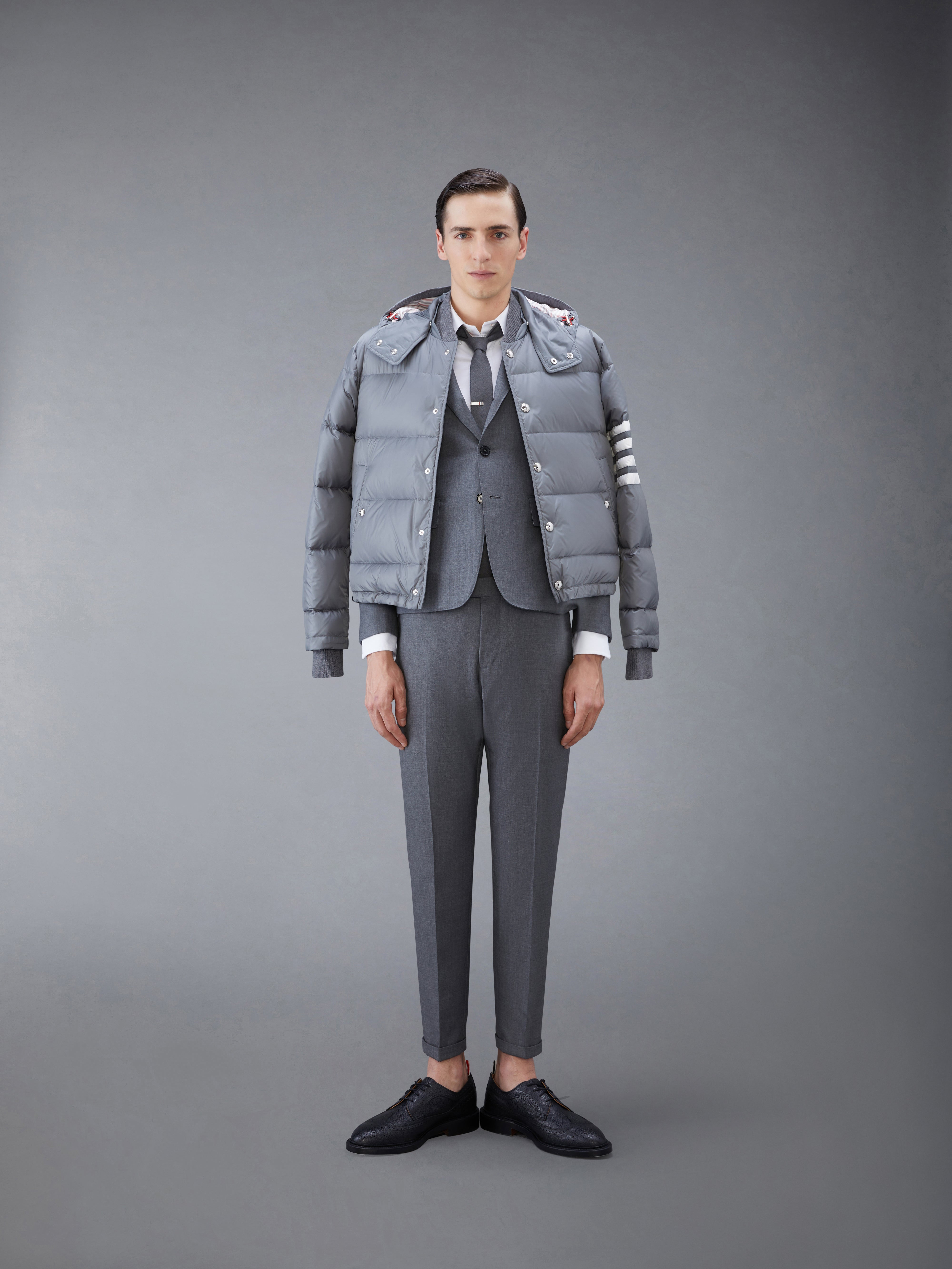 Medium Grey Matte Nylon 4-Bar Down Bomber Jacket - 5