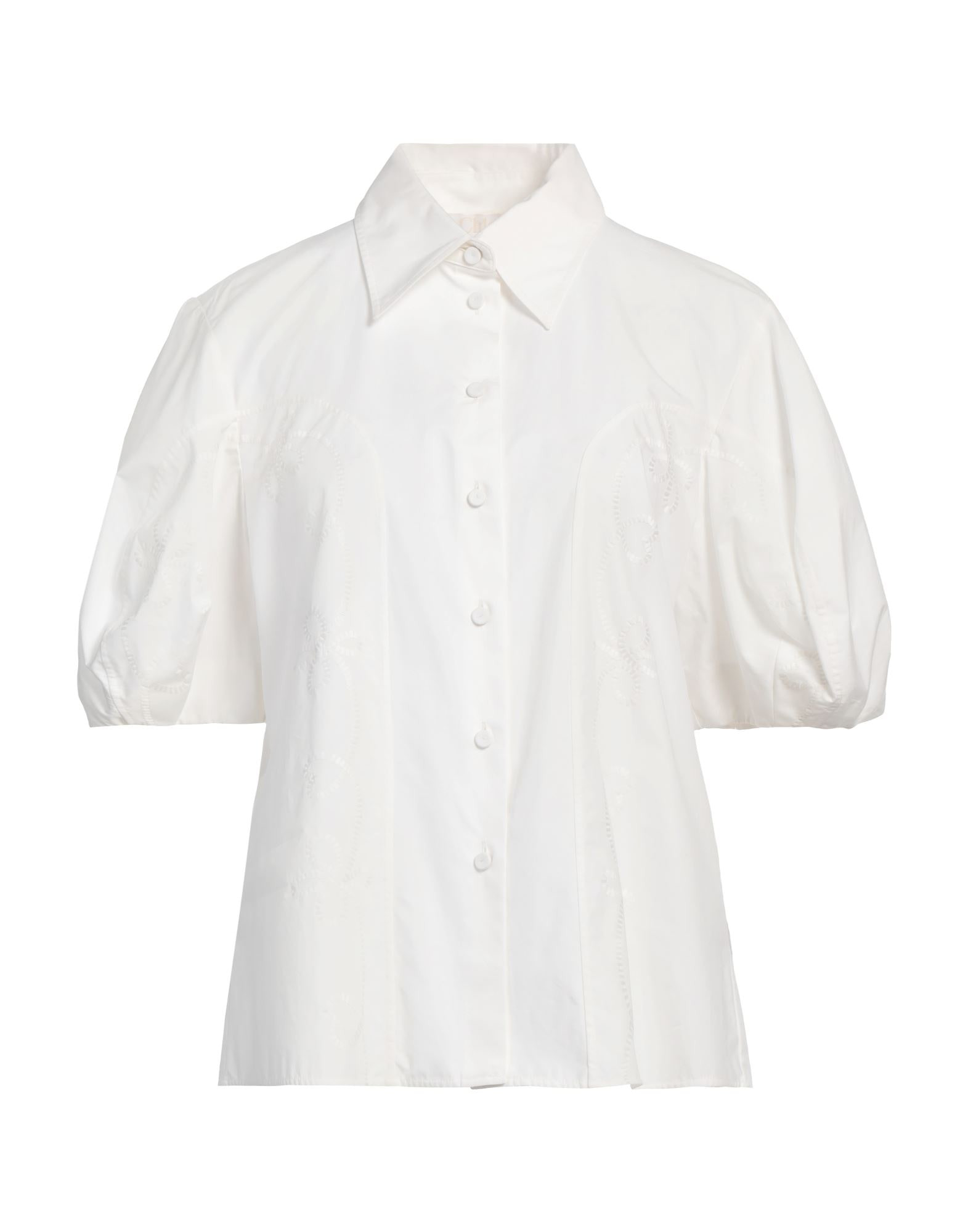 White Women's Solid Color Shirts & Blouses - 1