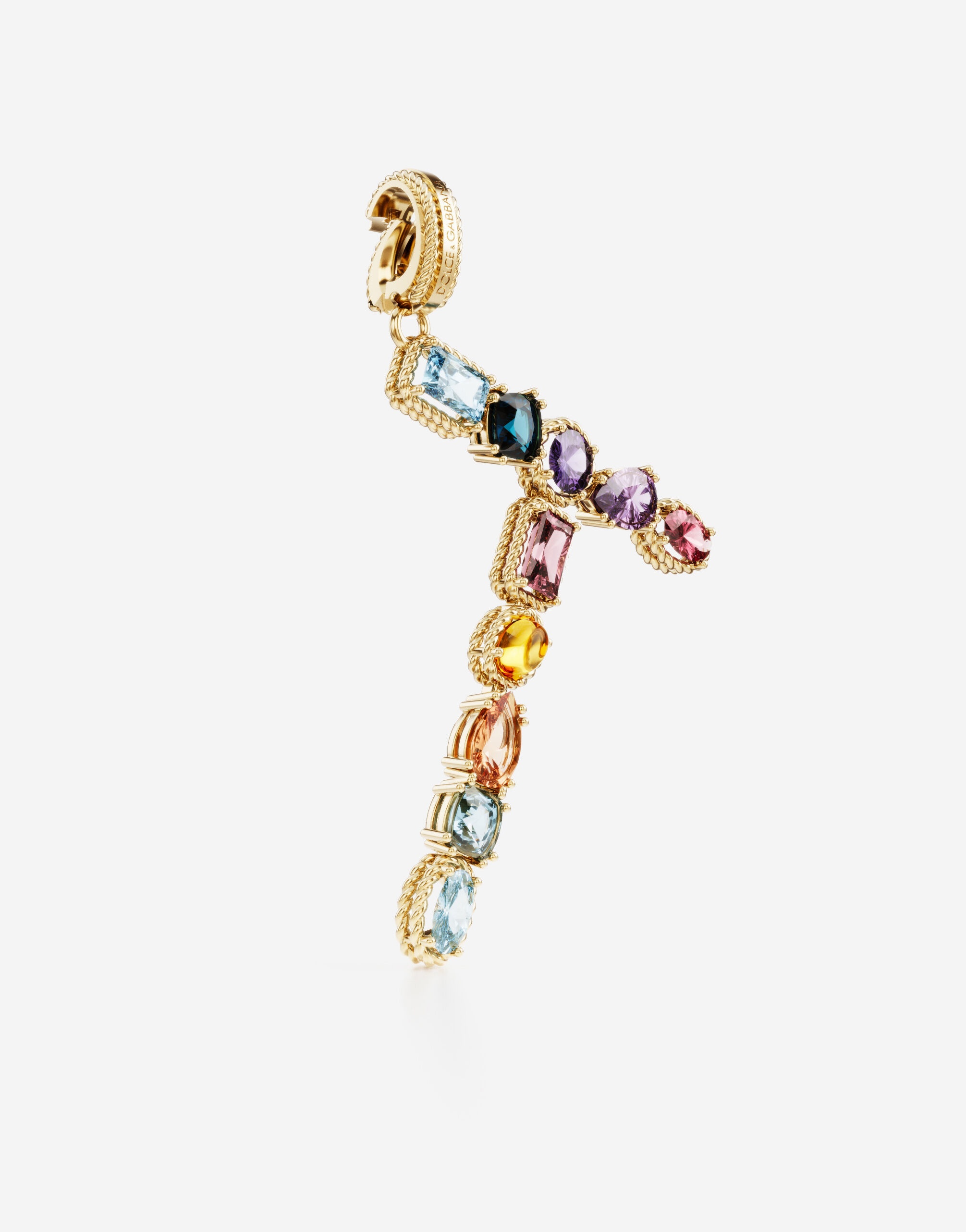 Charm T Lettering 18-carat yellow gold and multicolored gems - 2