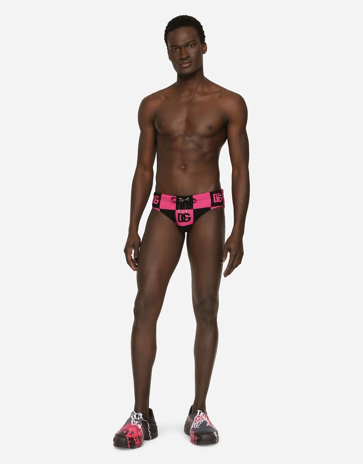 Damier-print swim briefs with DG logo - 2