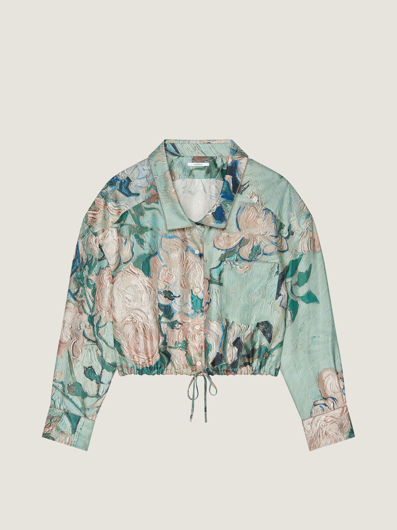CROPPED SHIRT IN SILK WITH ROSES PRINT 1