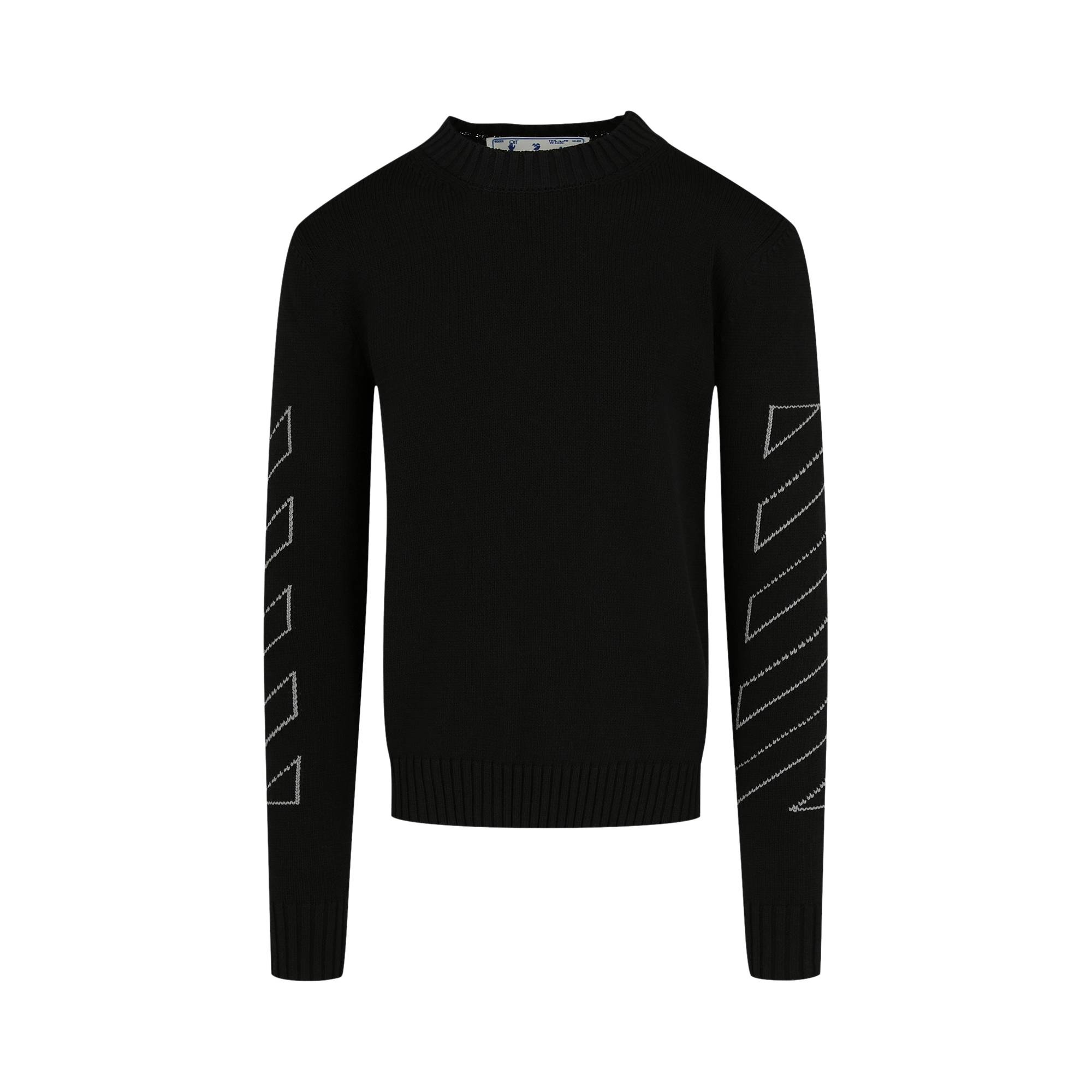 Off-White Diag Outline Knit Crewneck 'Black/White' - 1