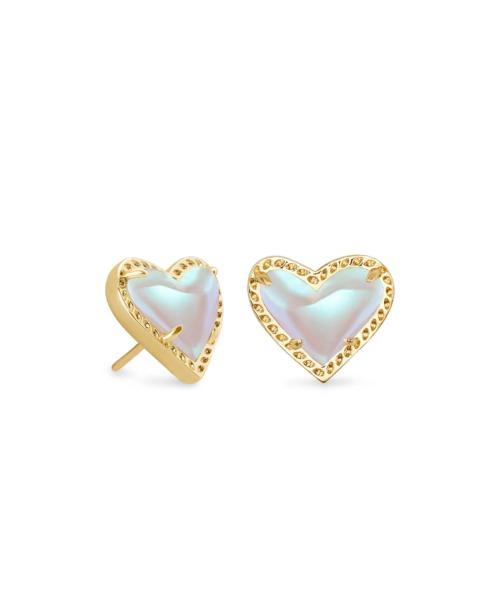 Ari Heart Gold Stud Earrings in Dichroic Glass - 1