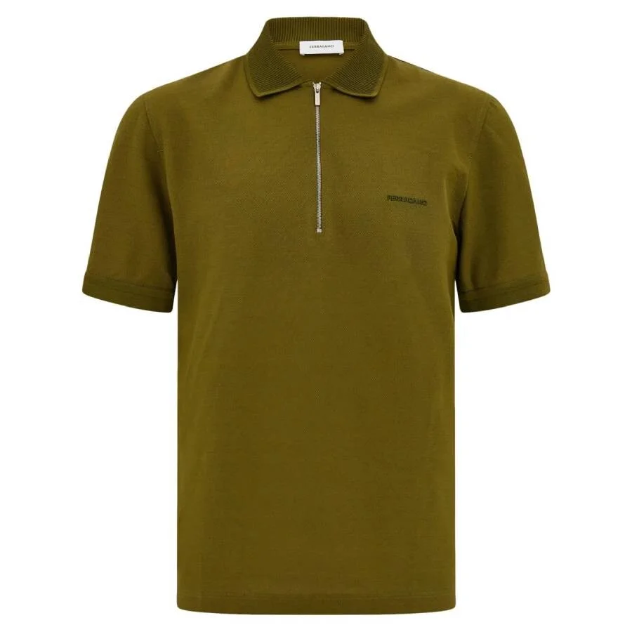 Ferragamo Embroidered Logo Zip Collar Polo - 1
