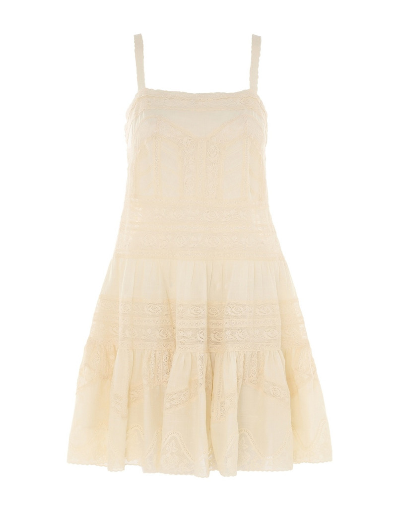 Zimmermann HALLIDAY LACE TRIM SHORT DRESS - 1435DSS241CRM | REVERSIBLE