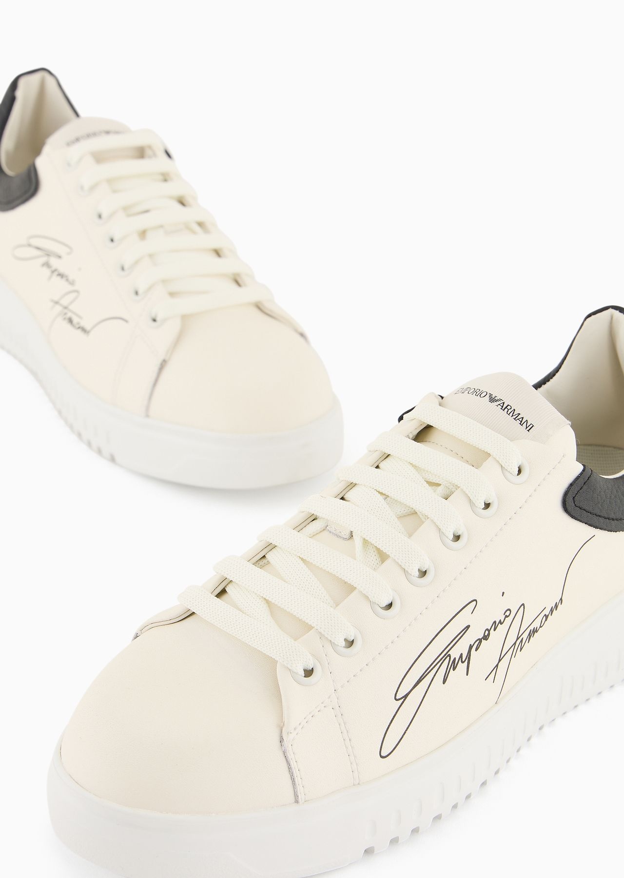 EMPORIO ARMANI Leather sneakers with signature logo and