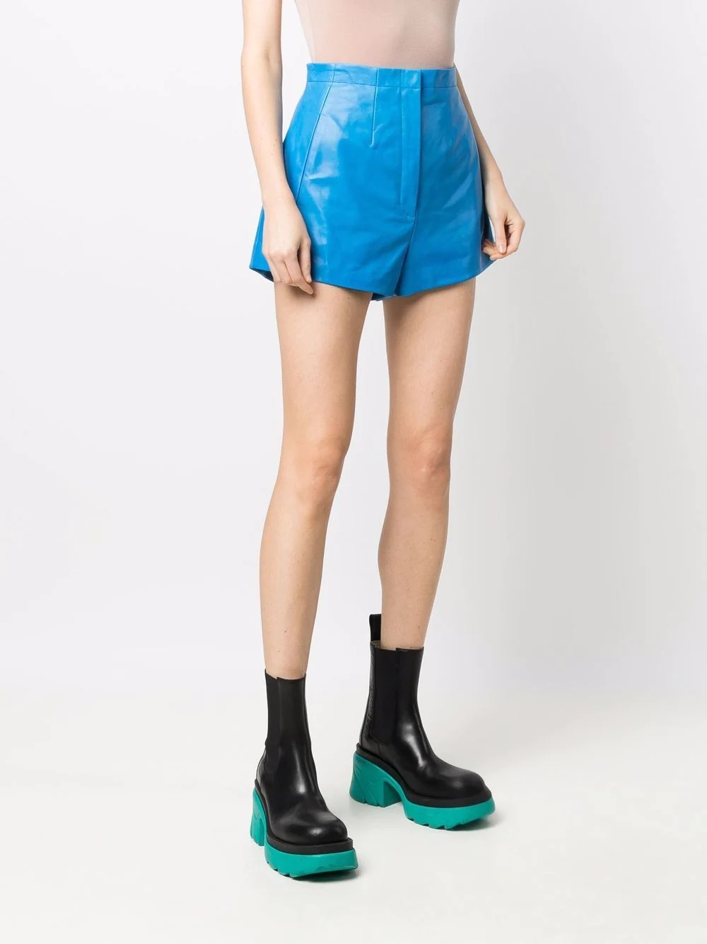 high-waisted polished-finish shorts - 3