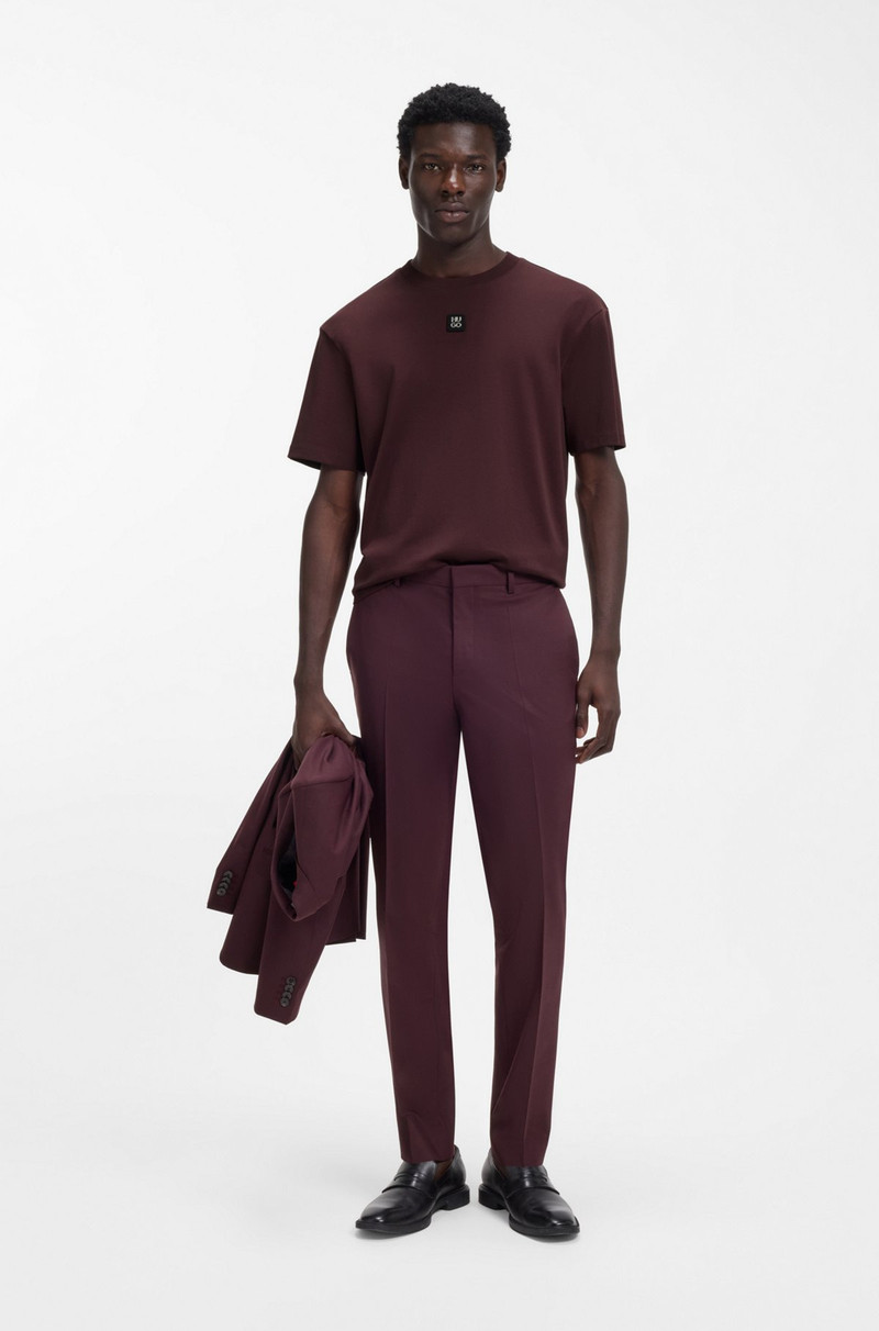 HUGO INTERLOCK-COTTON T-SHIRT WITH METALLIC STACKED-LOGO BADGE outlook