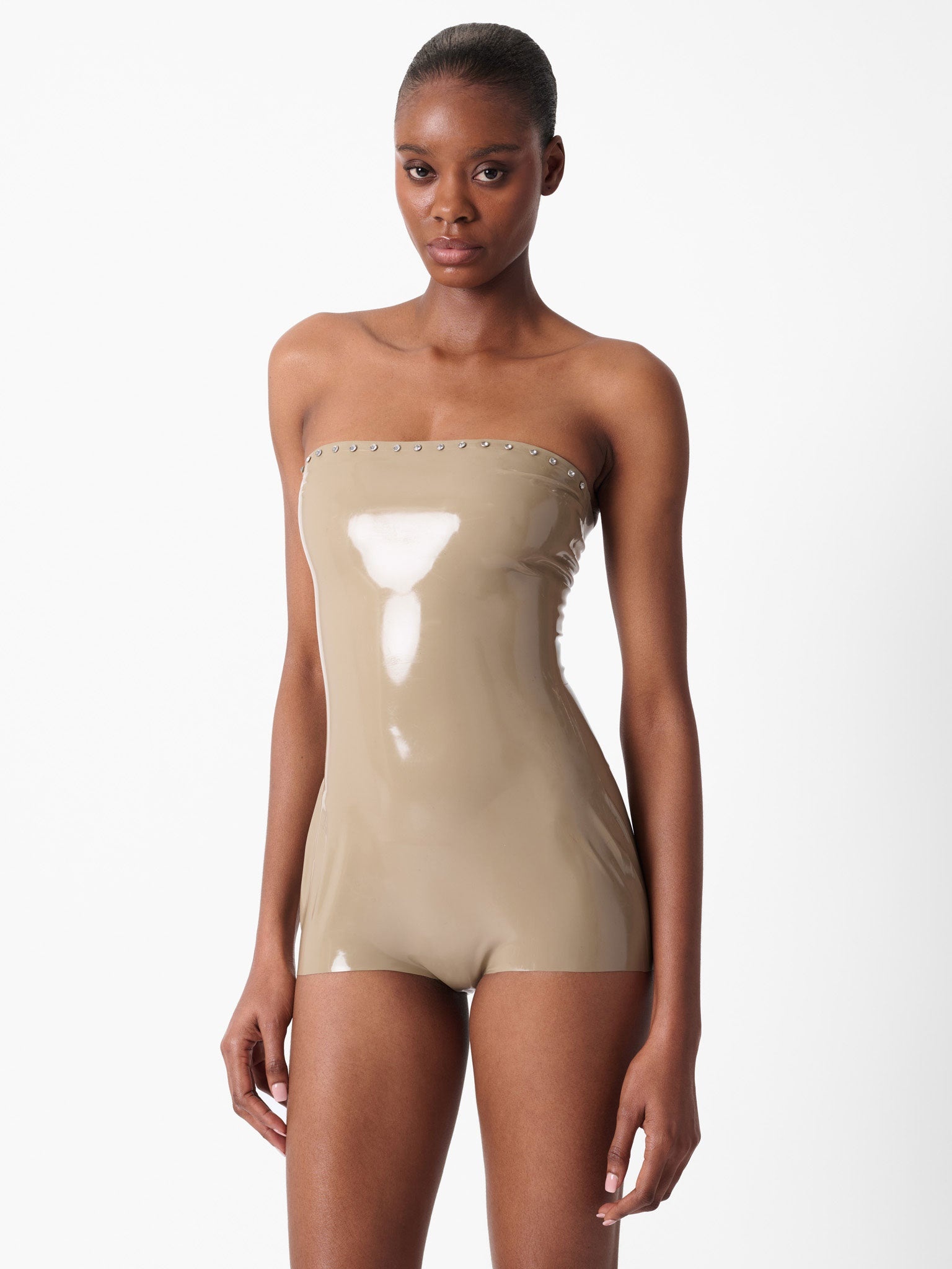 DOWNTOWN LATEX PLAYSUIT TAUPE - 2