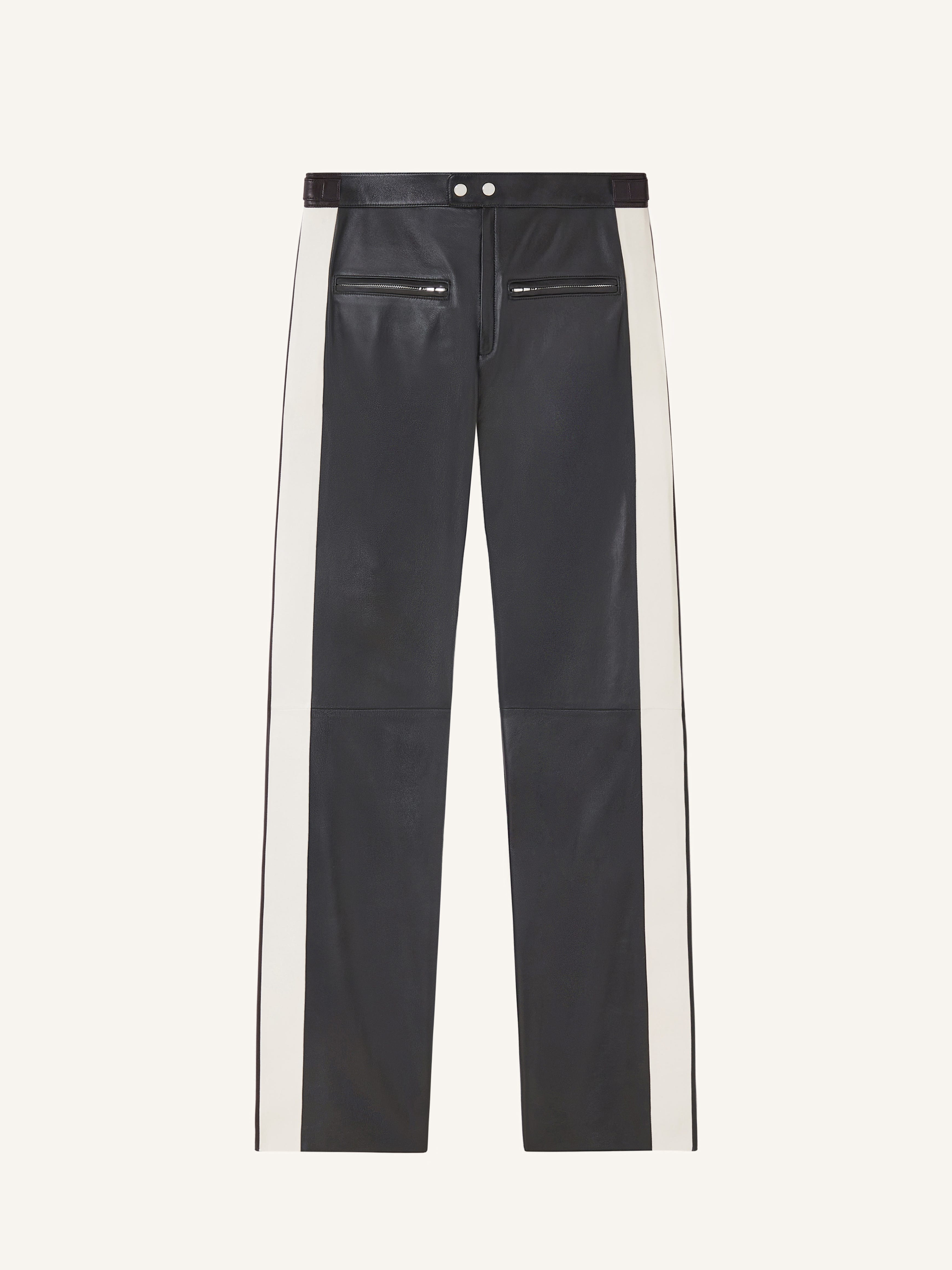 CONTRAST BAND BIKER LEATHER PANTS - 1