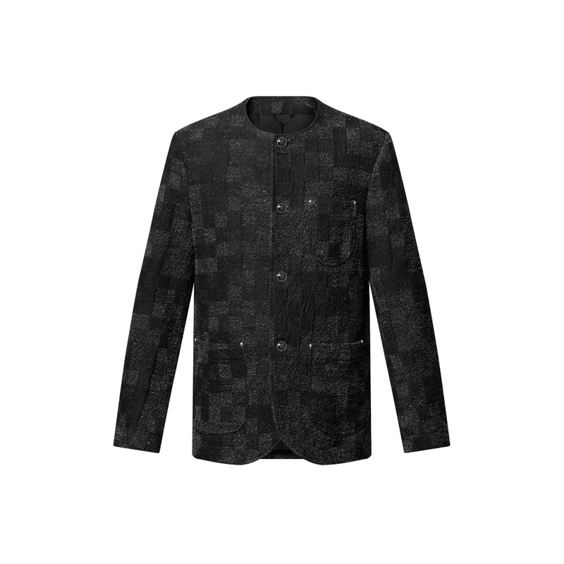 Denim Bouclette Collarless Jacket 1