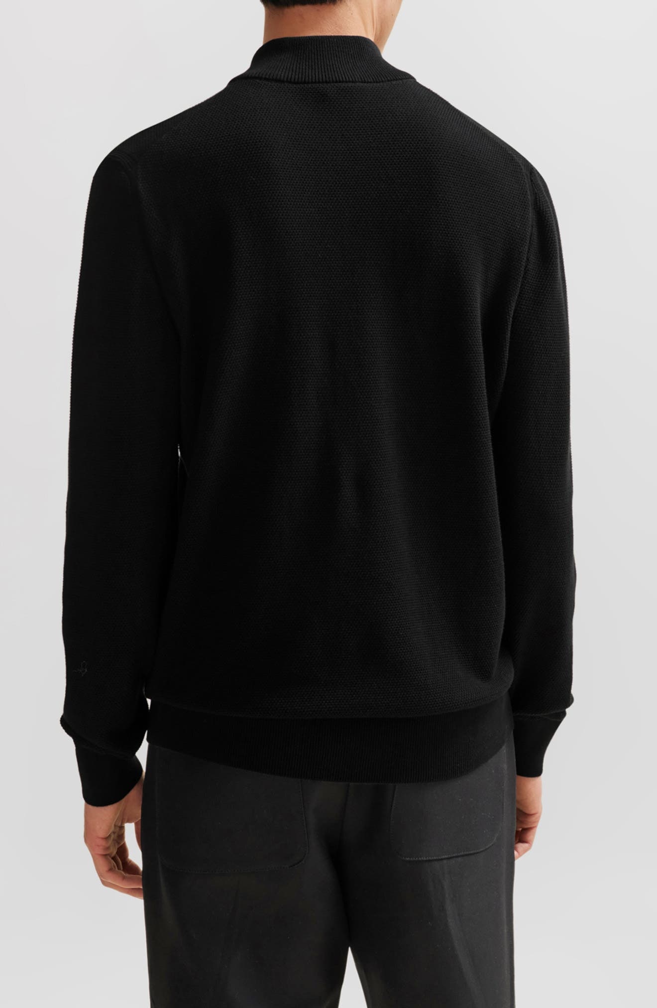 BOSS Ebrando Textured Cotton Half Zip Sweater in Black at Nordstrom - 2