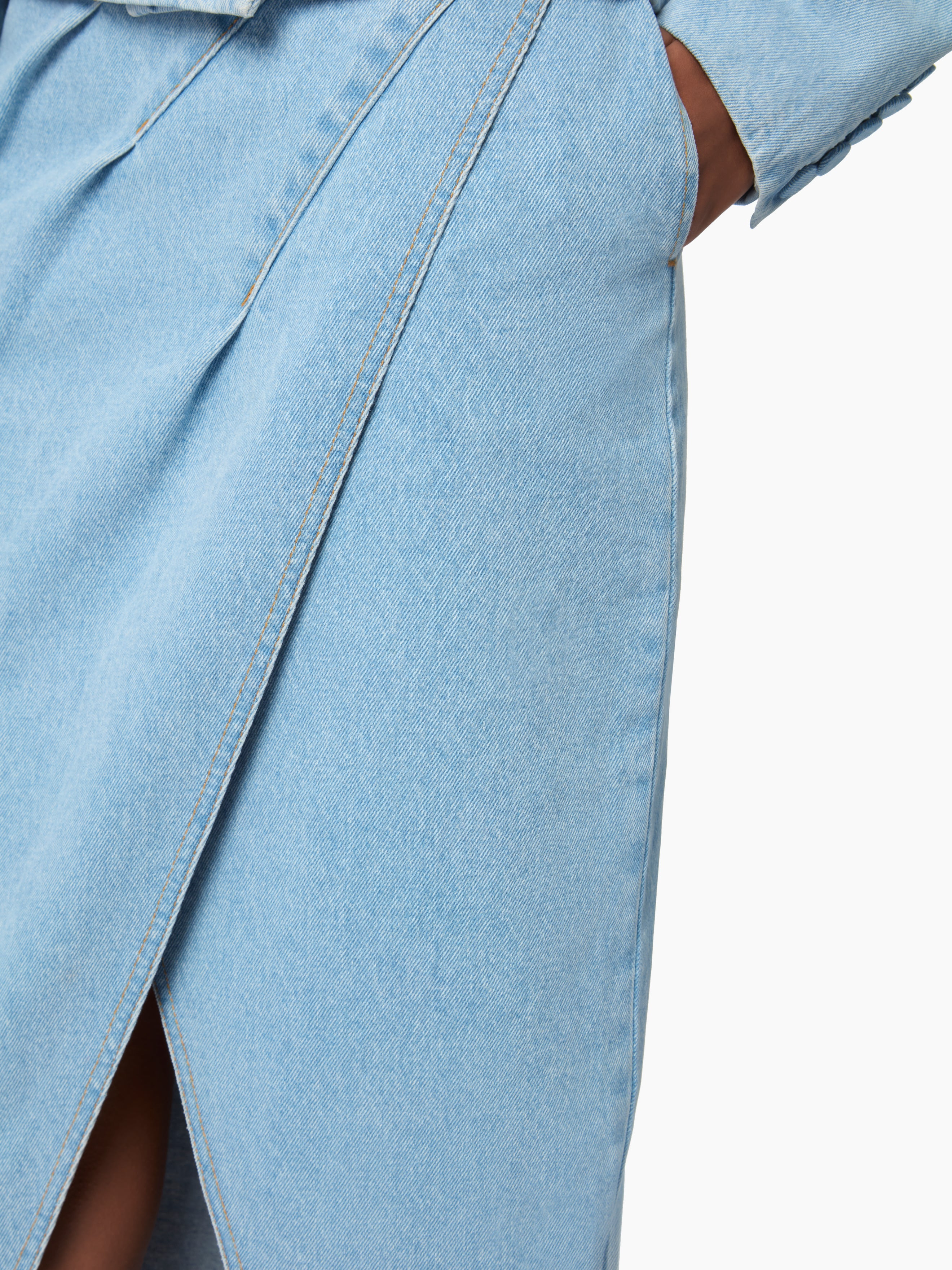 Slit Draped Midi Skirt In Denim - 3