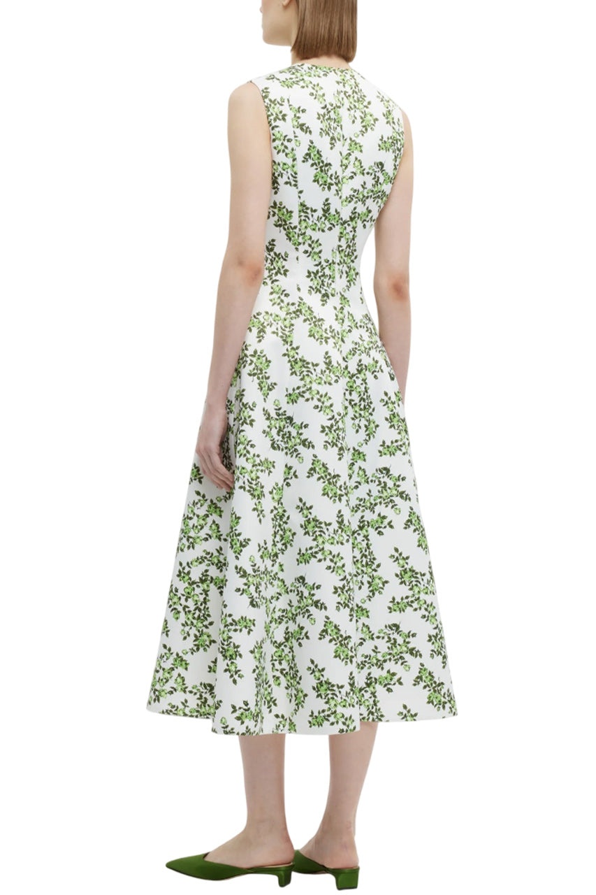MARA DRESS BLUE ROSE ON WHITE TAFFETA FAILLE - 3