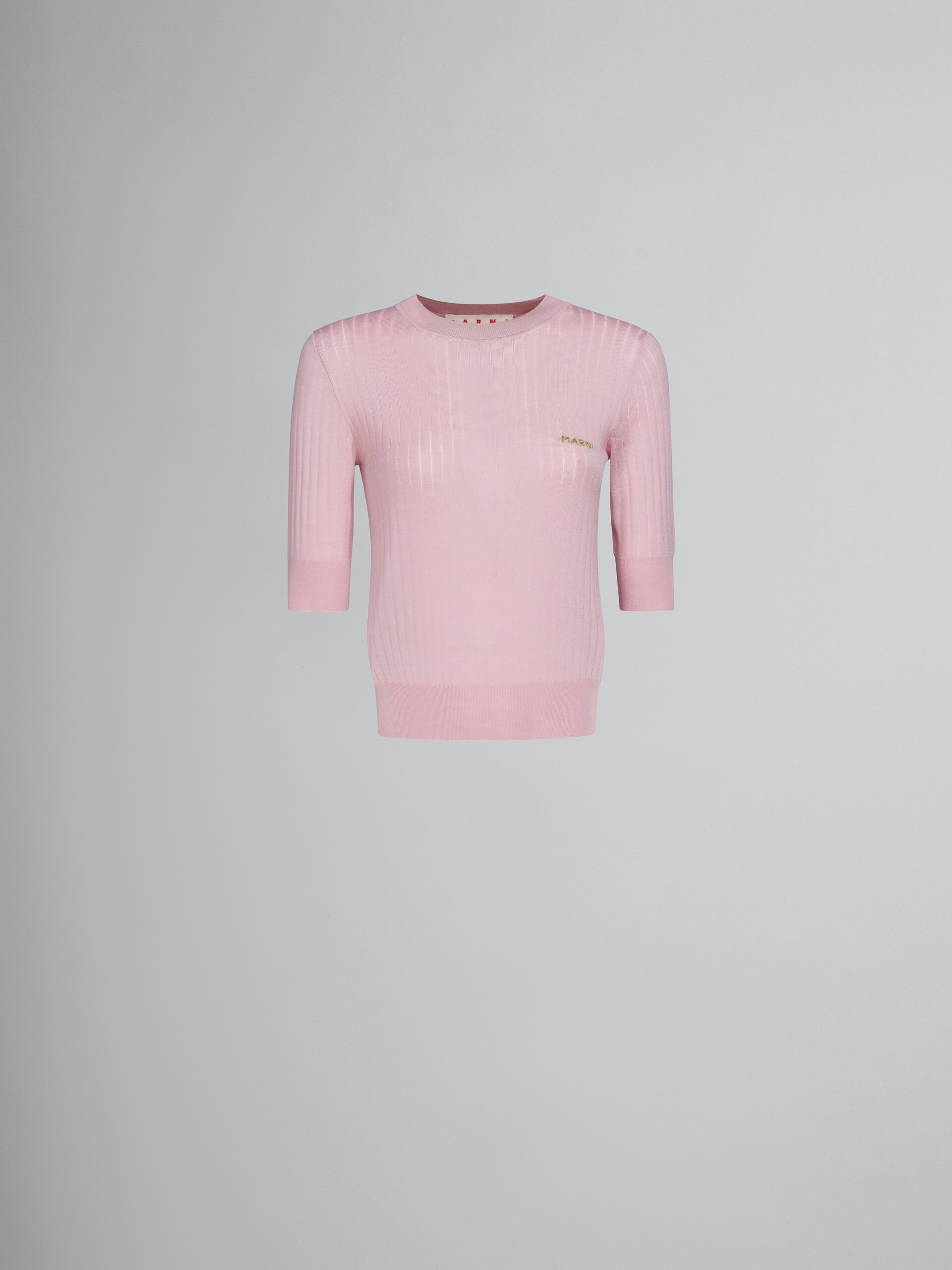 PINK RIBBED WOOL AND SILK JUMPER - 1