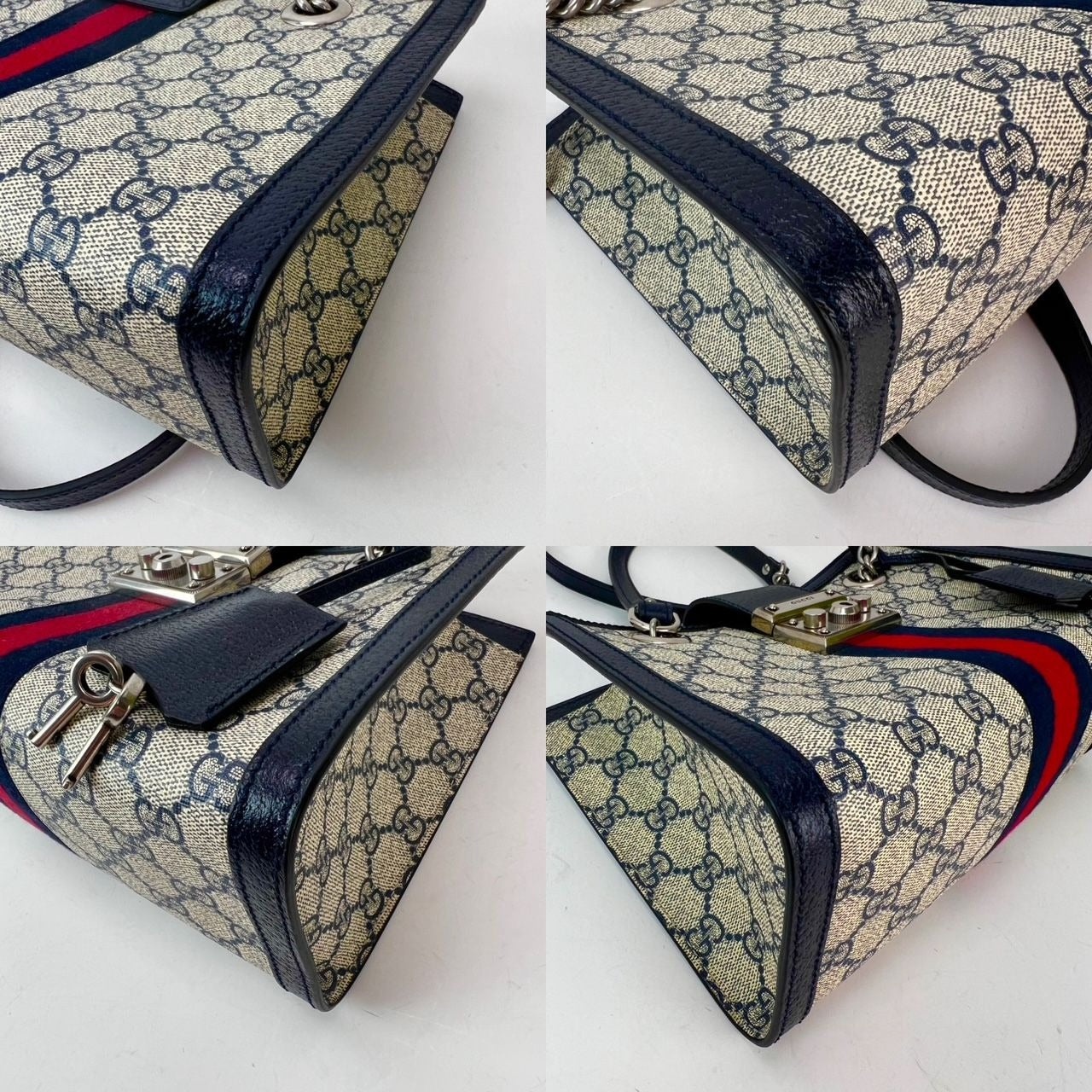 Gucci GG Supreme Dollar Calfskin Web Small Padlock Navy Tote - 11
