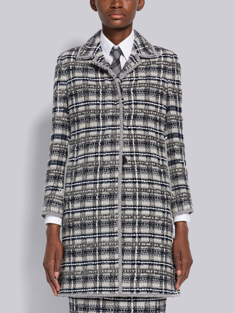 Tartan Ribbon Tweed Bal Collar Overcoat 1