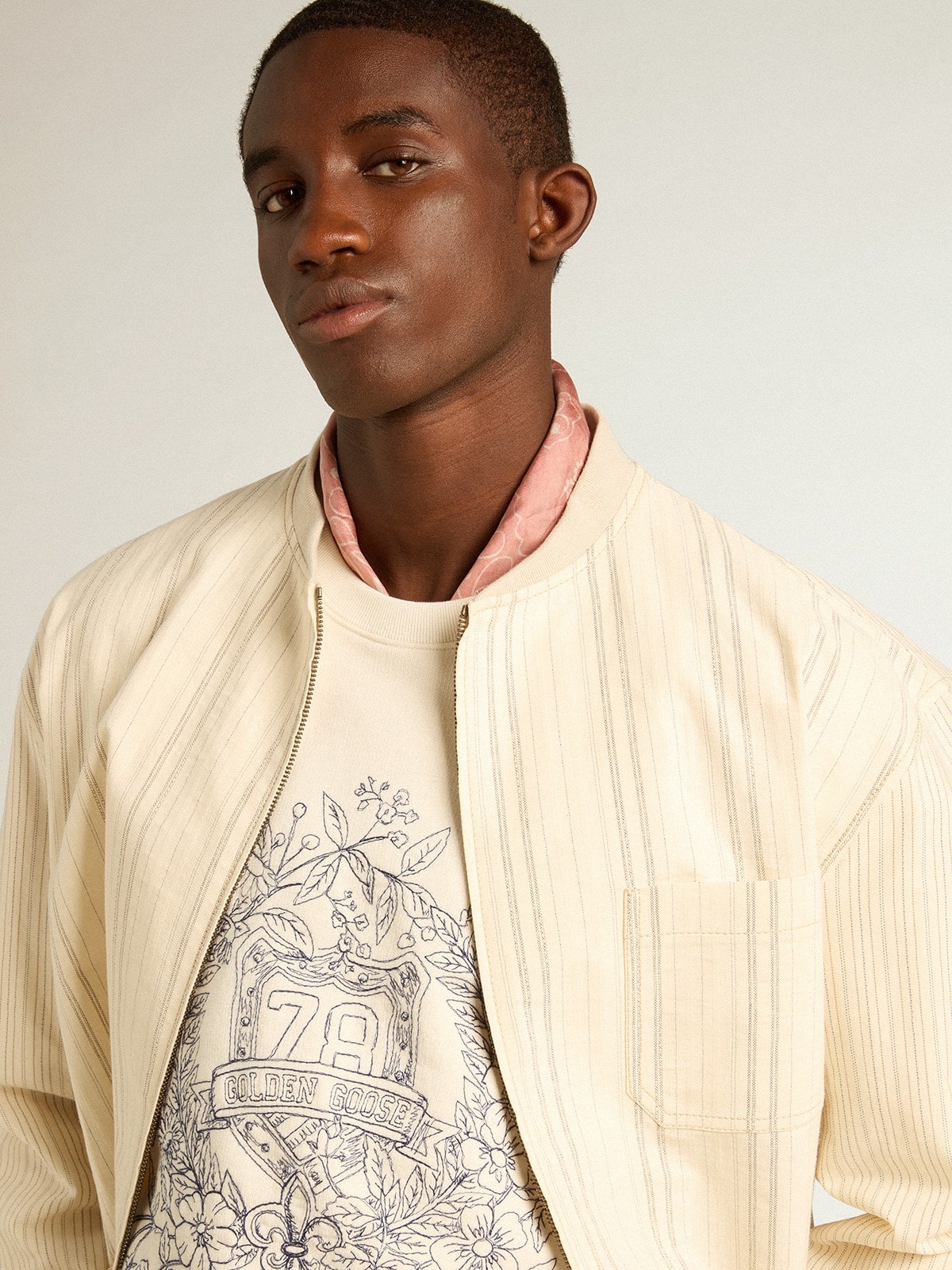Men's aged white cotton sweatshirt with embroidery on the front - 2