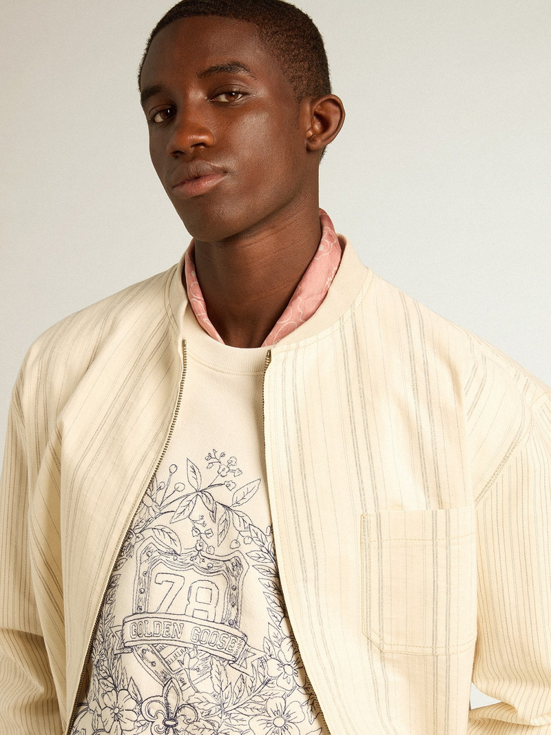 Golden Goose Men's aged white cotton sweatshirt with embroidery on the front outlook