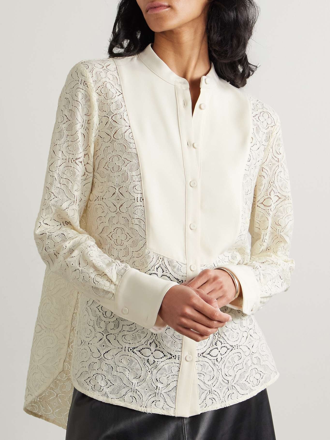 Naya crepe-trimmed corded lace silk-blend shirt - 3