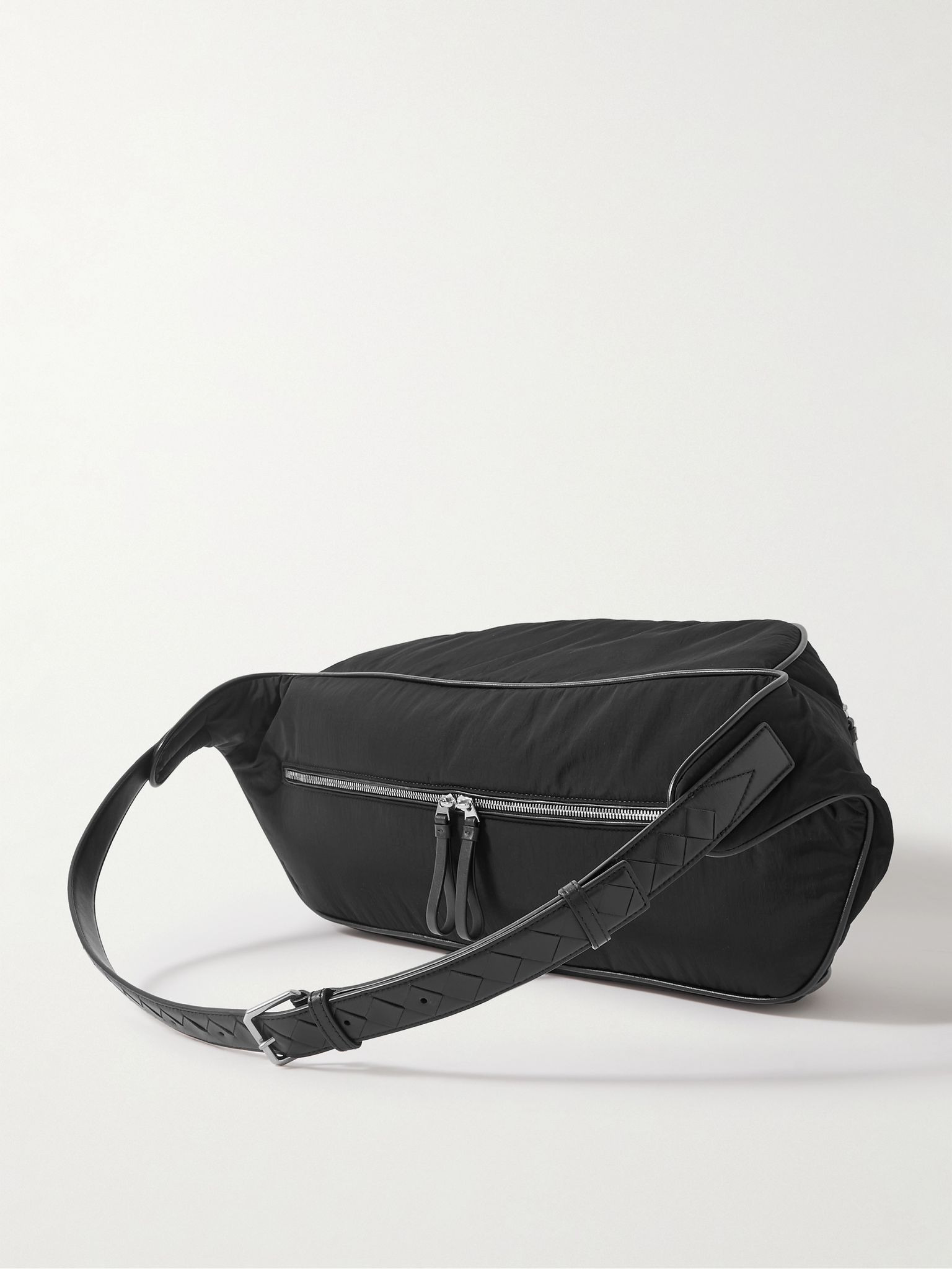 Large Leather-Trimmed Paper Nylon Belt Bag Black - 2