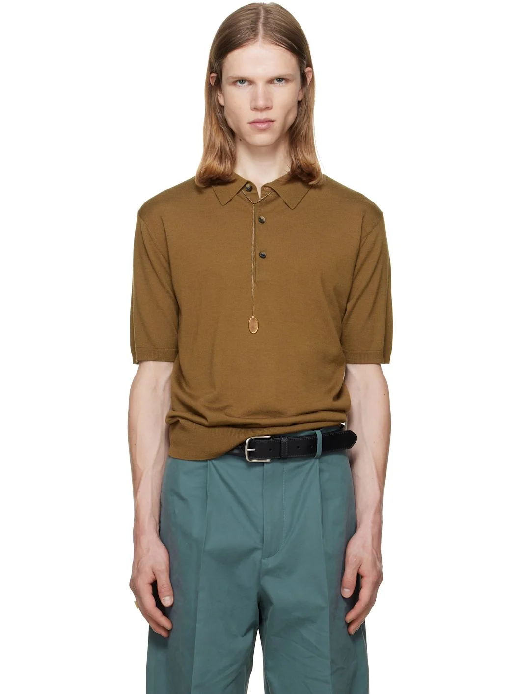 Khaki Knit Wool Polo - 1