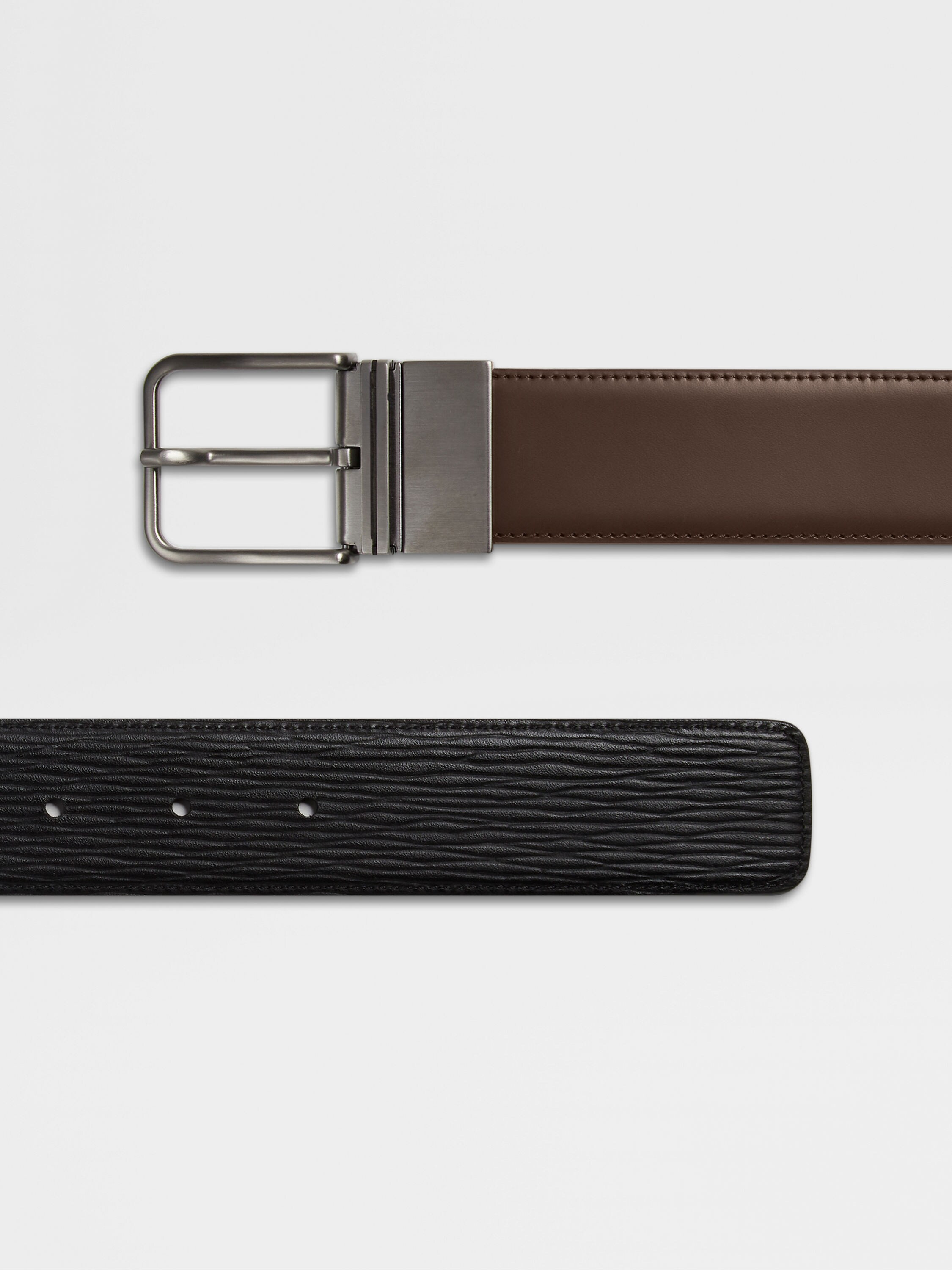 DARK BROWN AND BLACK REVERSIBLE LEATHER BELT - 2