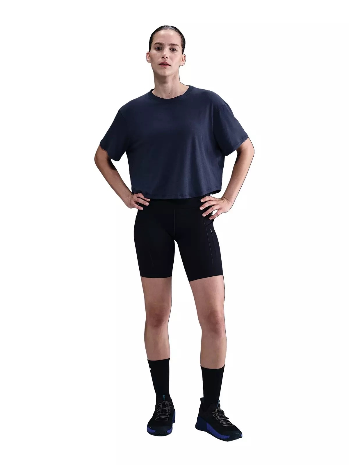Women's One Relaxed Dri-FIT Cropped Short-Sleeve Top -Navy - 4