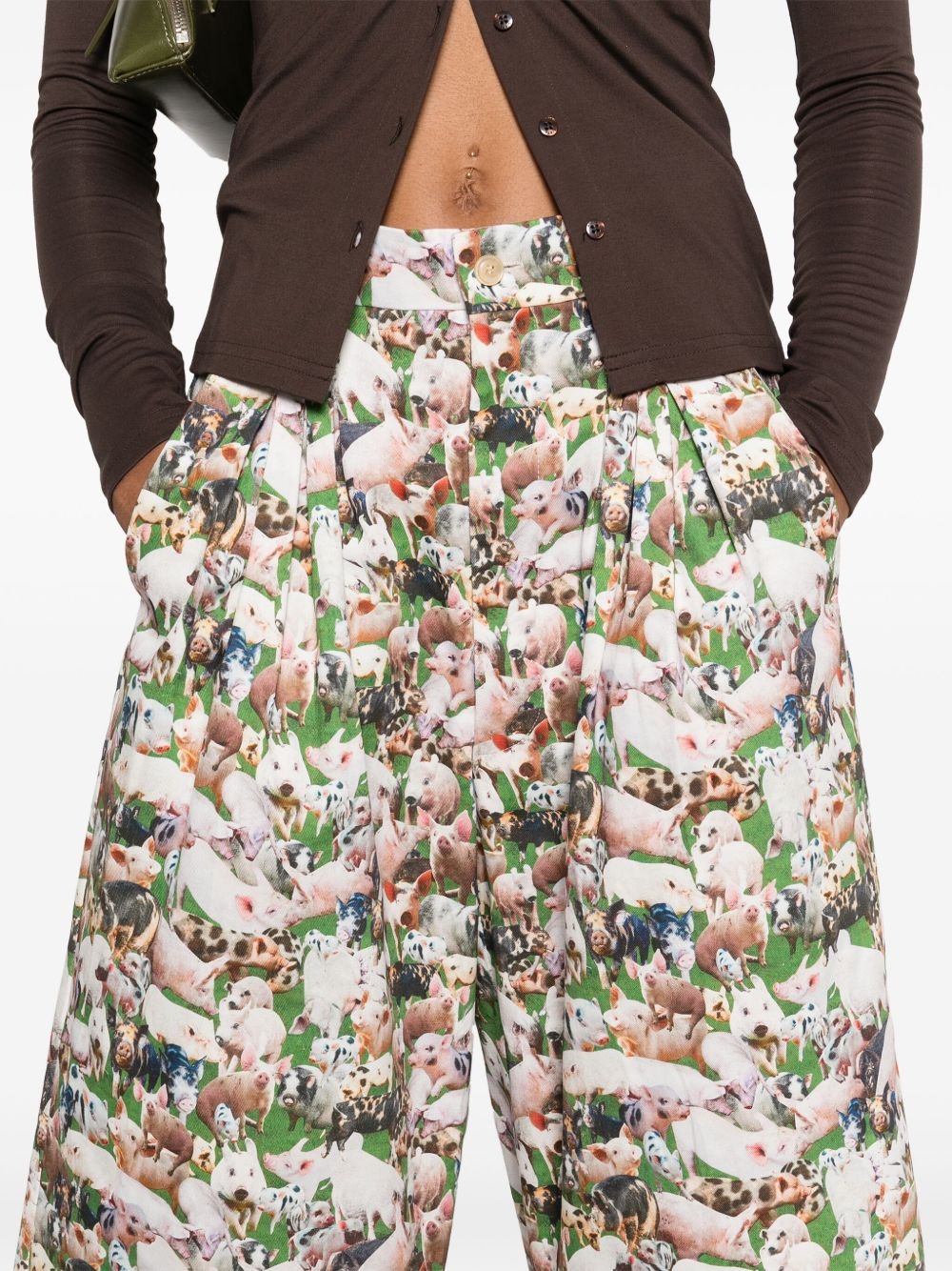 pigs-print pleated shorts - 5