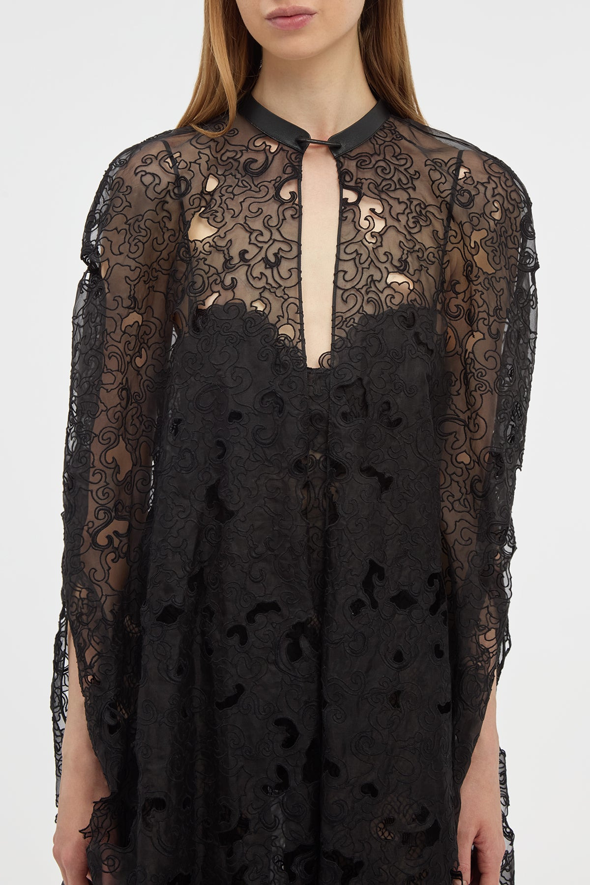 Tarah Cape in Black Silk Organza Lace - 5