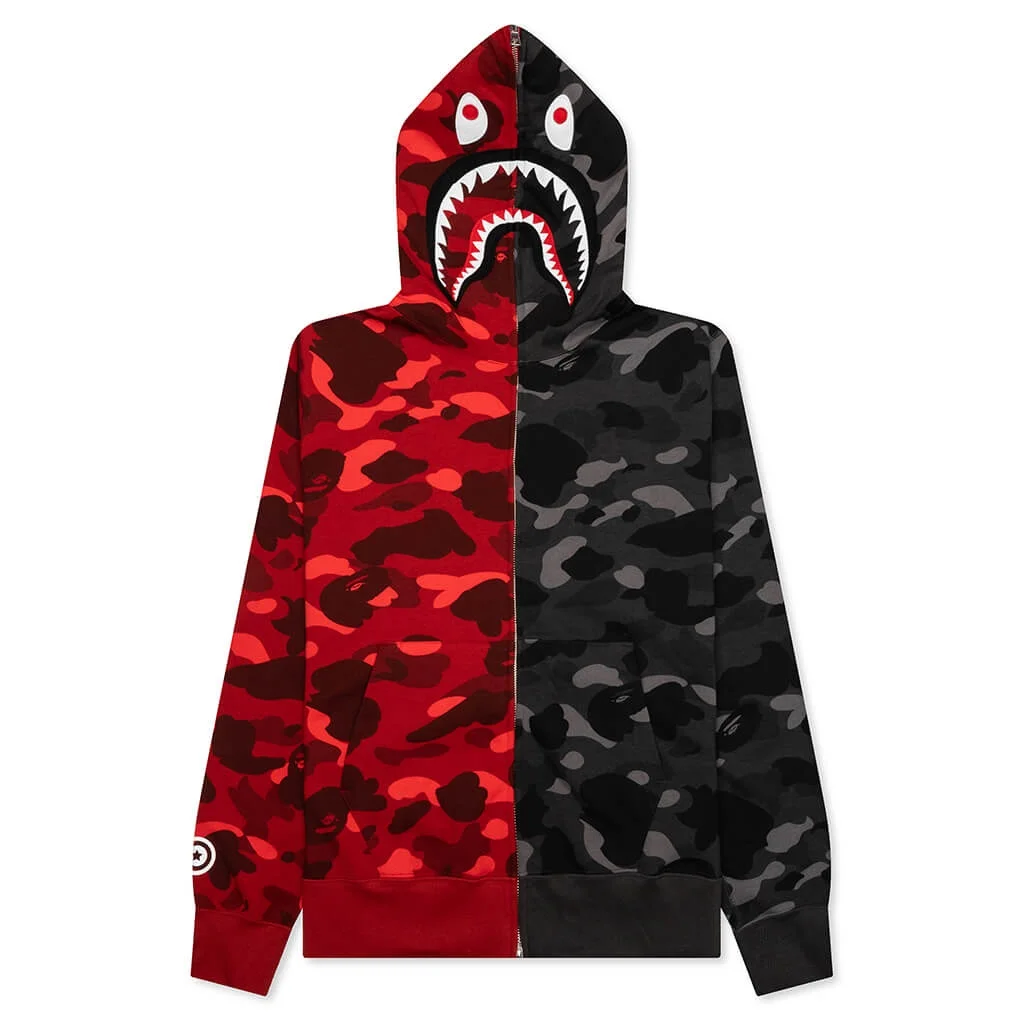 COLOR CAMO SEPARATE SHARK FULL ZIP HOODIE - RED/BLACK - 1