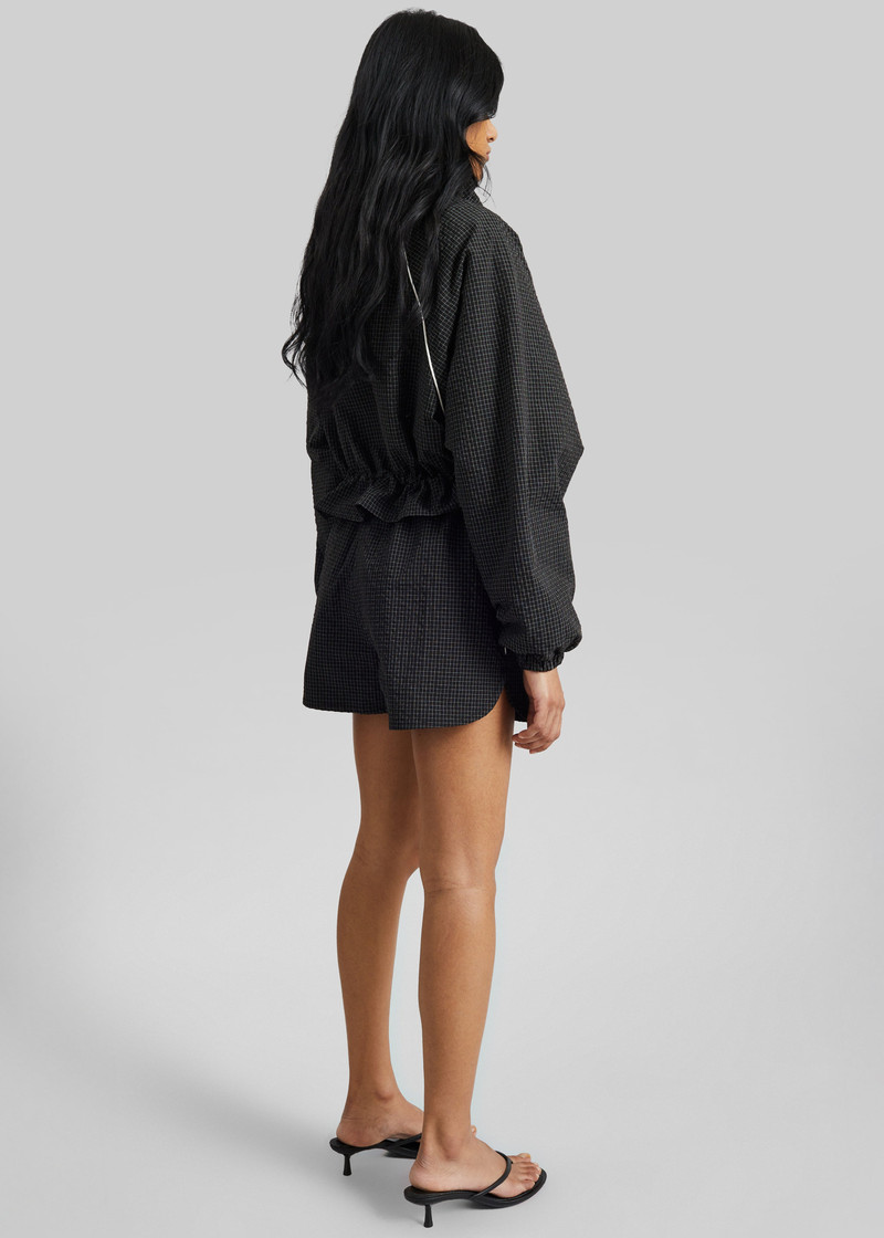 Arizona Seersucker Drawstring Track Jacket - Checked Black 11