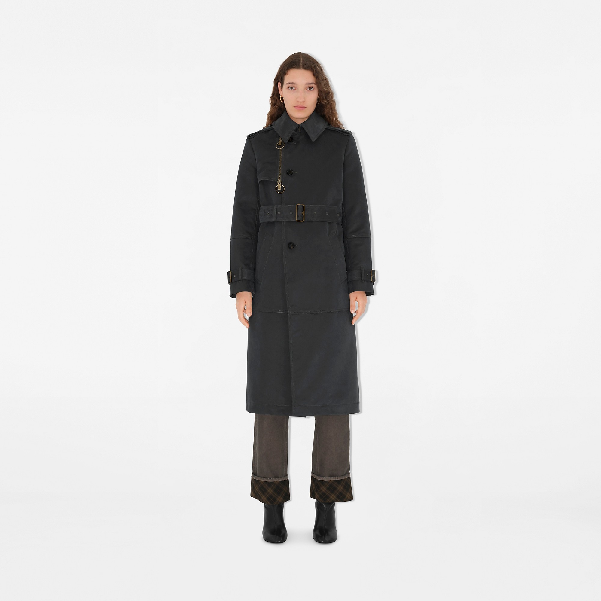 Long Cotton Nylon Trench Coat - 5