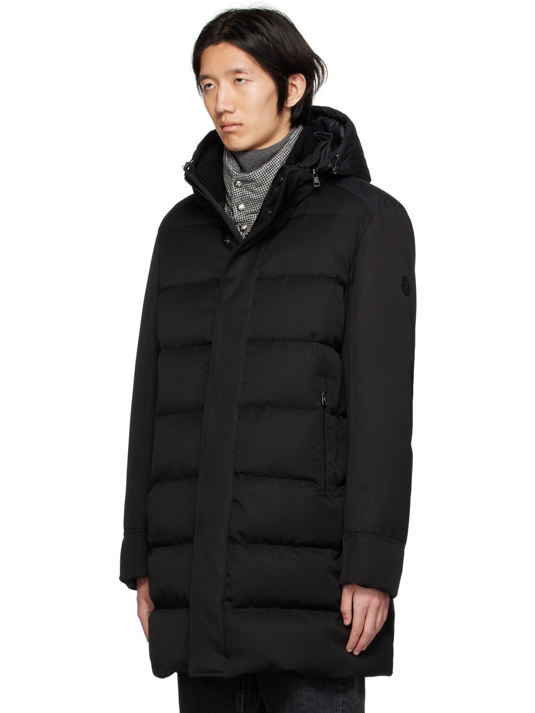 Black Quilted Down Coat - 4