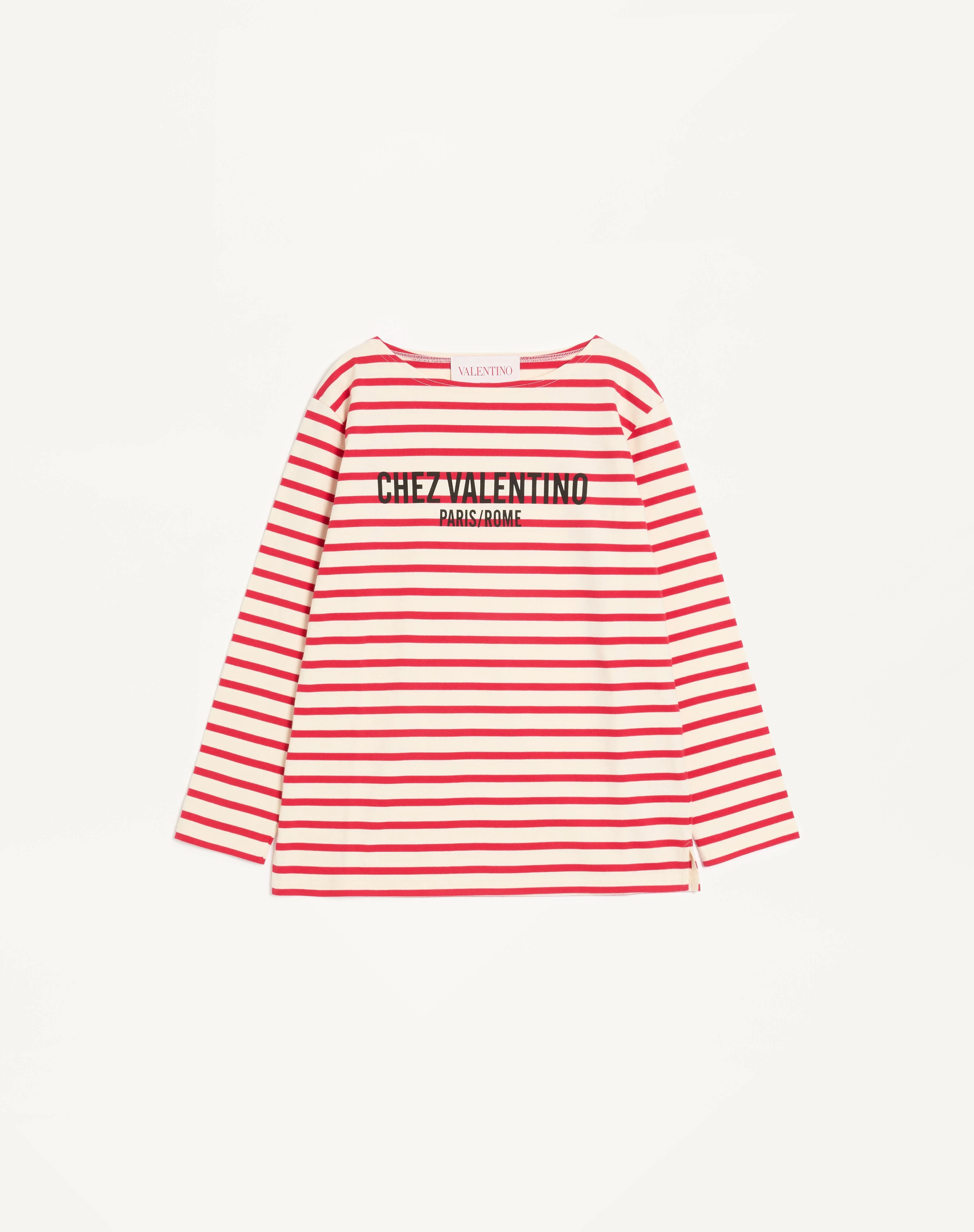 LONG-SLEEVED COTTON T-SHIRT WITH CHEZ VALENTINO PRINT - 1