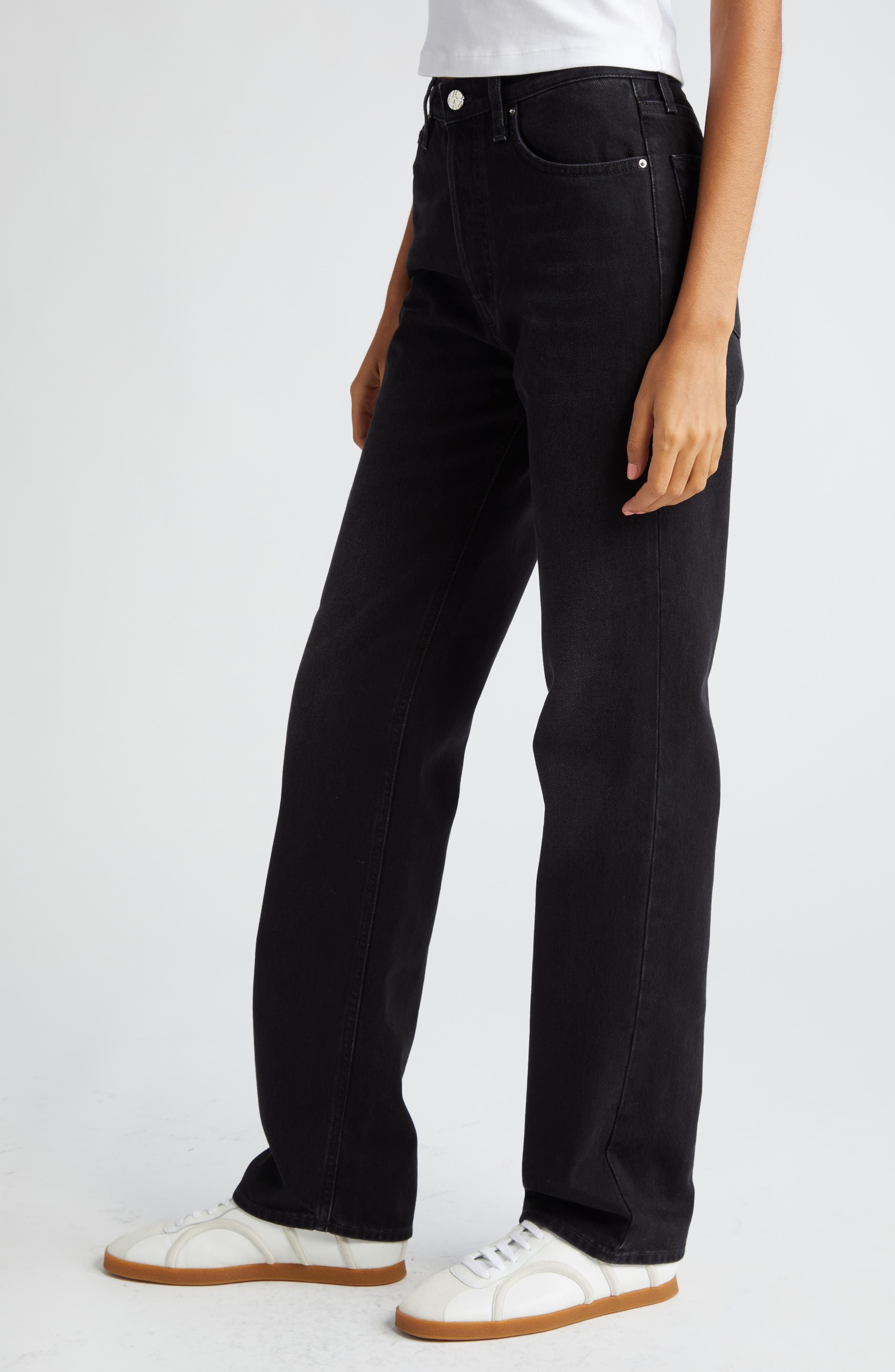 TOTEME Classic High Waist Rigid Straight Leg Jeans in Faded Black at Nordstrom - 4