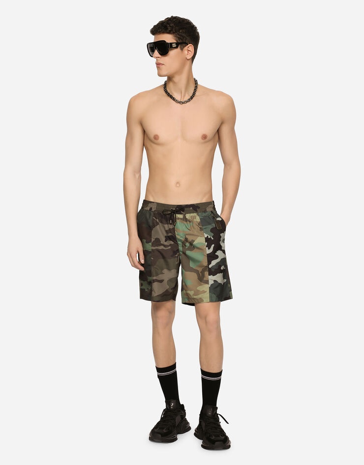 Mid-length swim trunks with camouflage patchwork design - 3