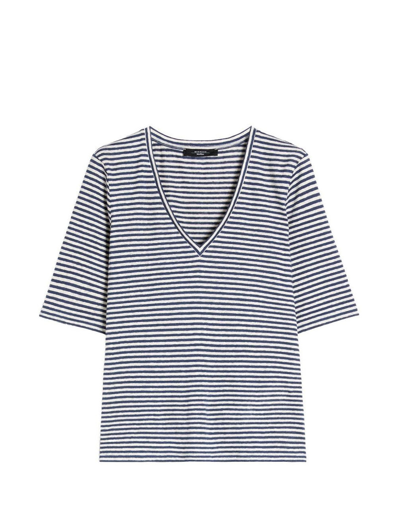 striped V-neck linenT-shirt 1