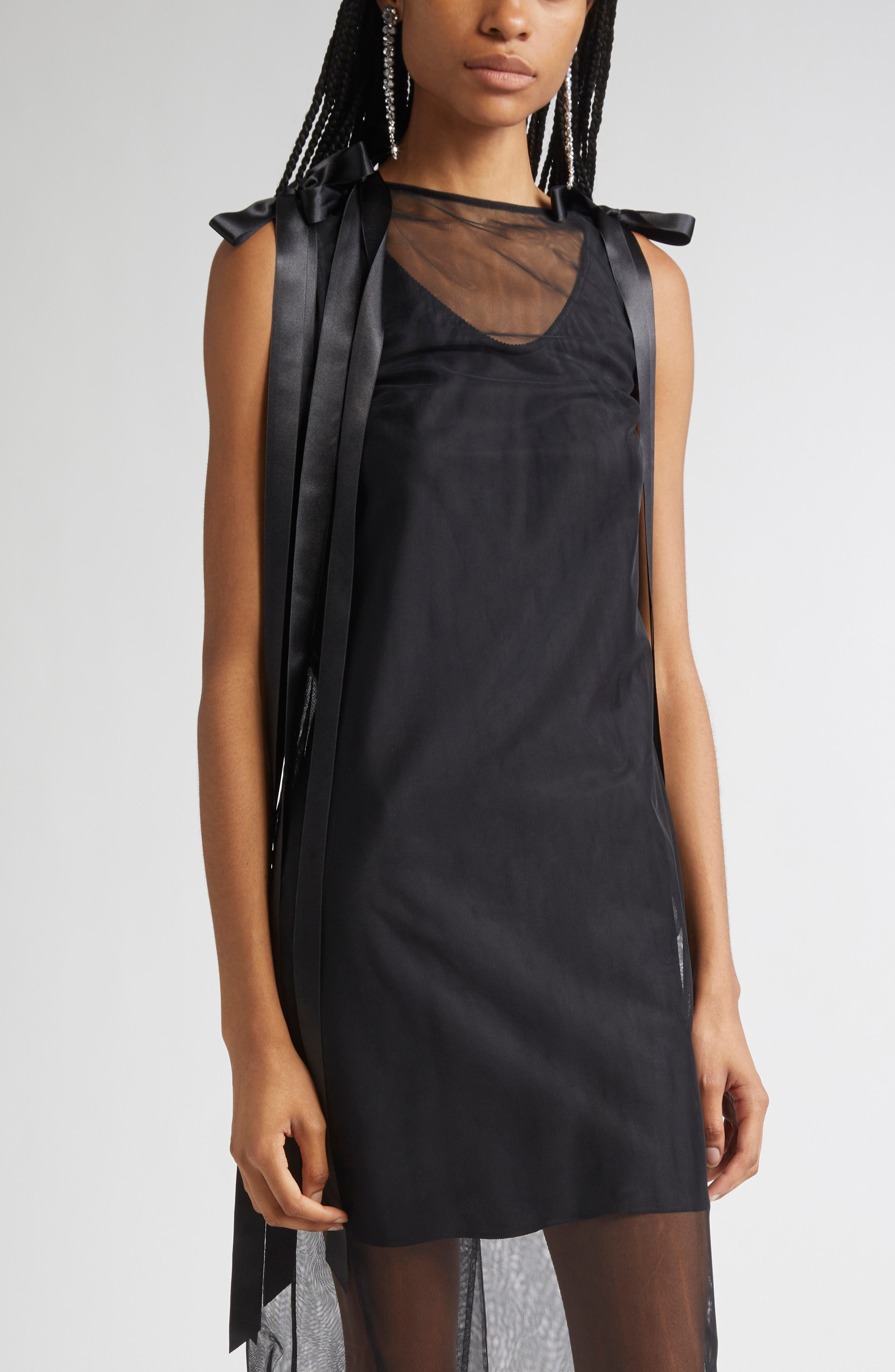 Simone Rocha Bow Detail Sheer Tulle Midi Dress in Black at Nordstrom - 5