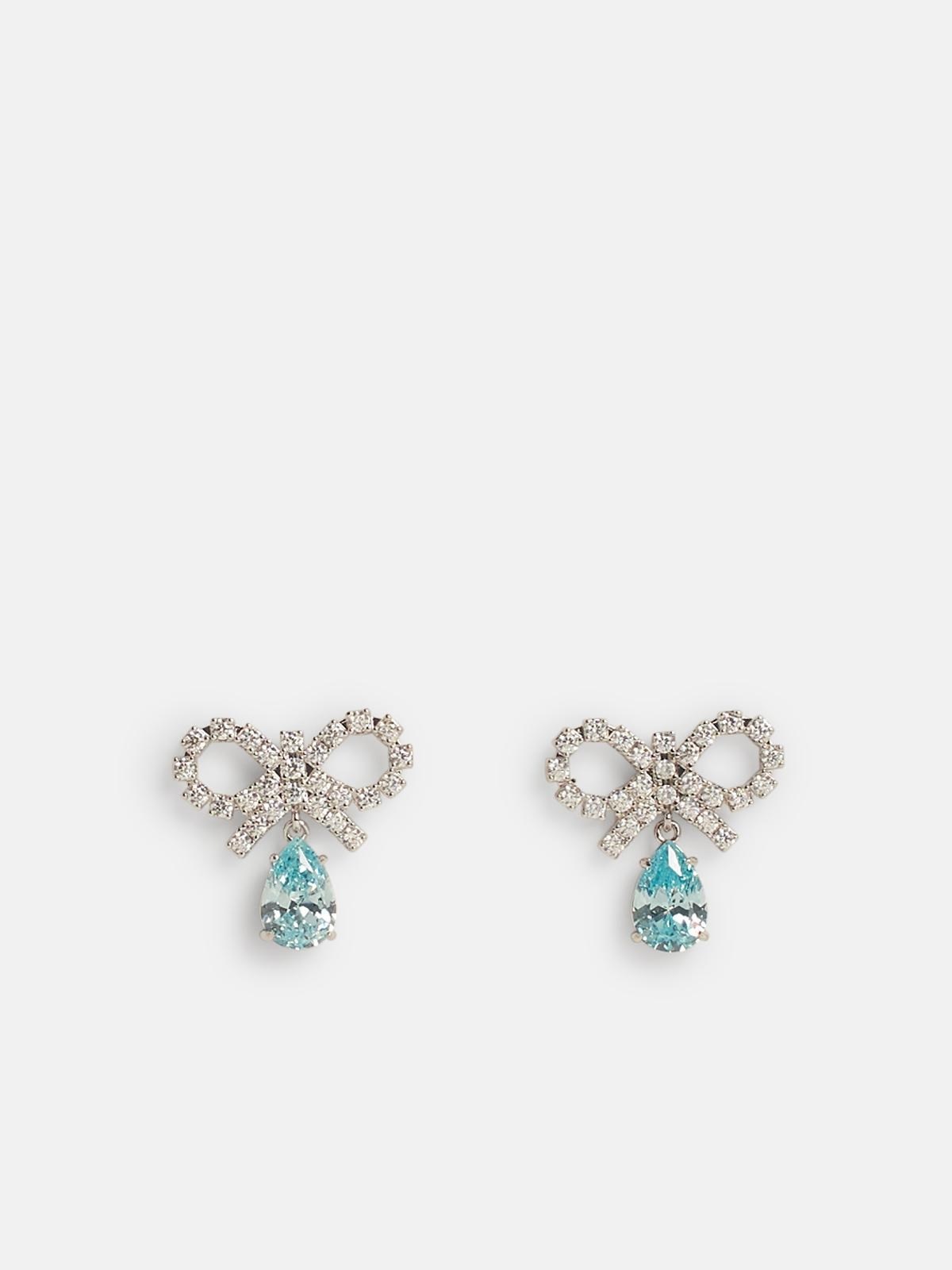 'MICRO BOW BLUE DROPLET' SILVER BRASS EARRINGS - 1