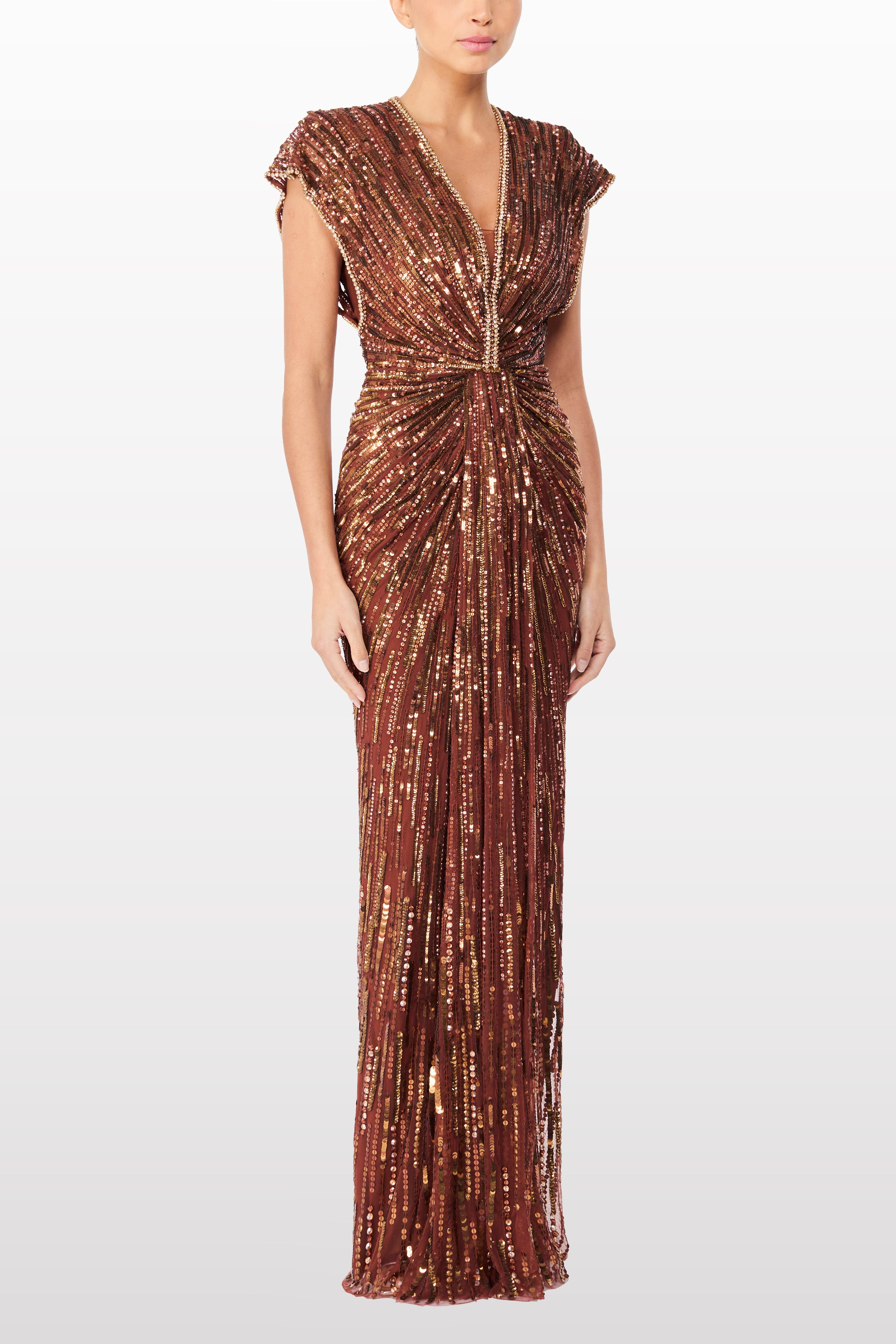 Jenny Packham Zola Sequin-Embellished V-neck Maxi Dress in Bronze at Nordstrom - 2