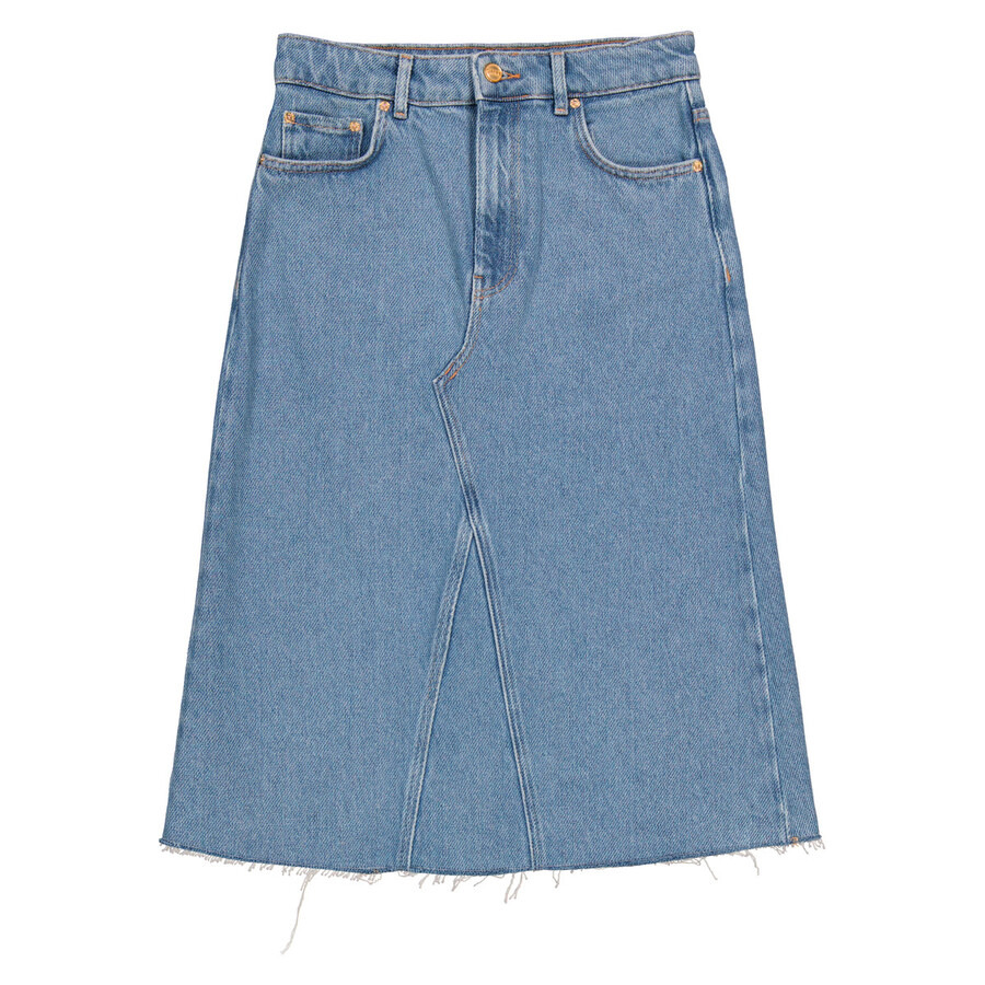 Ganni Ladies Light Blue Stone Denim Organic Cotton Midi Skirt - 5