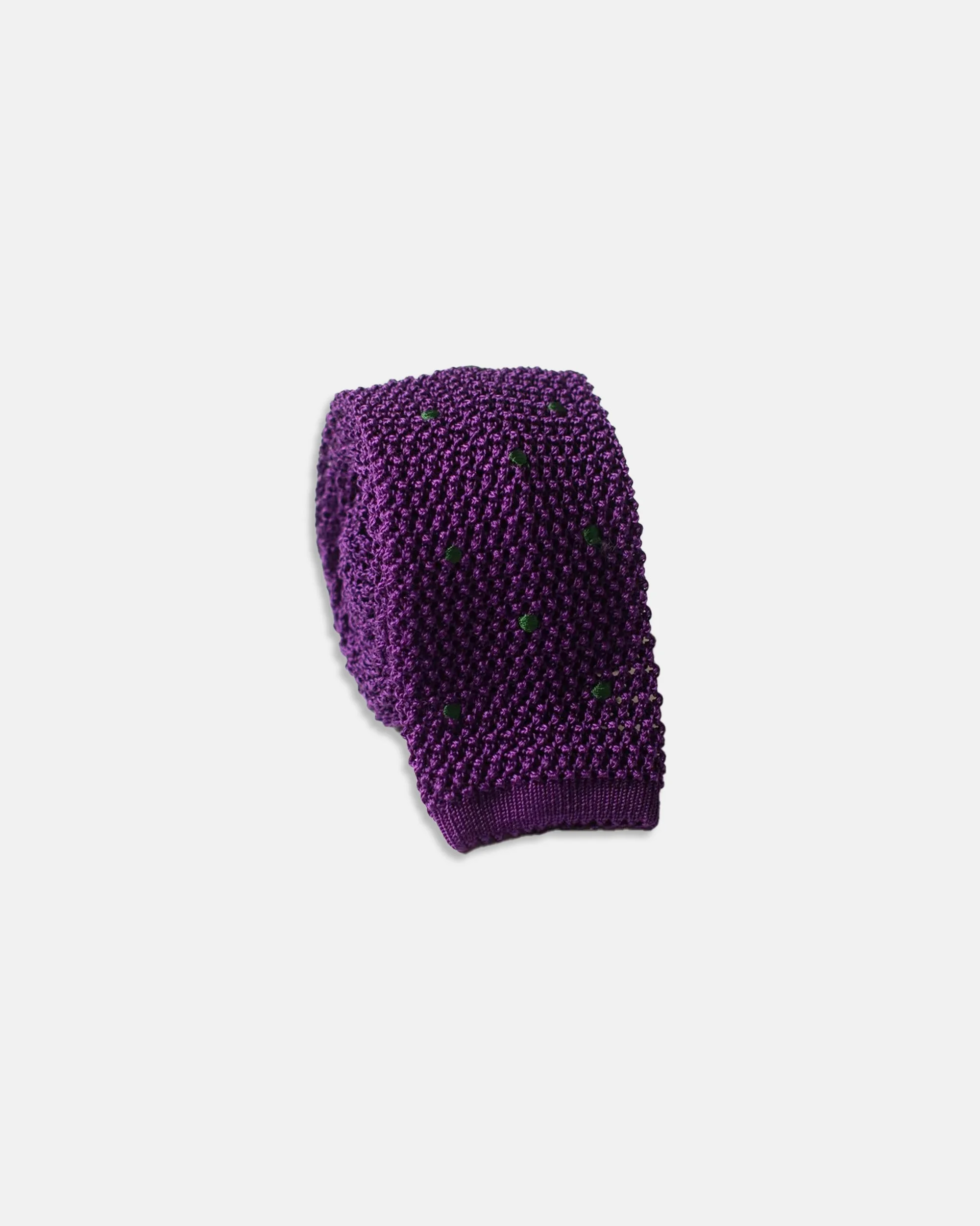MADE-IN-ITALY PURPLE & GREEN DOT SILK KNIT TIE - 1