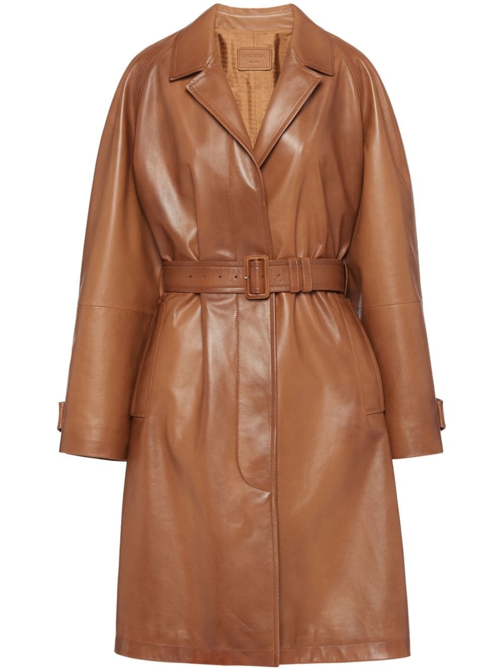 belted leather trench coat - 1