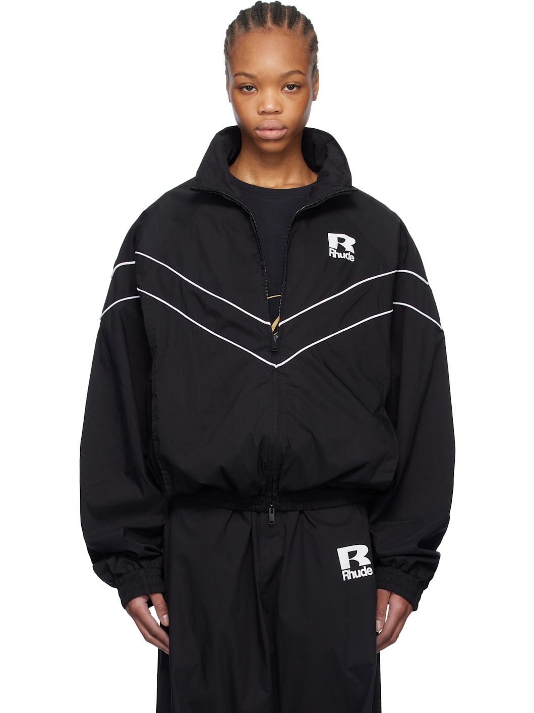 Black Piping Raglan Track Jacket - 1