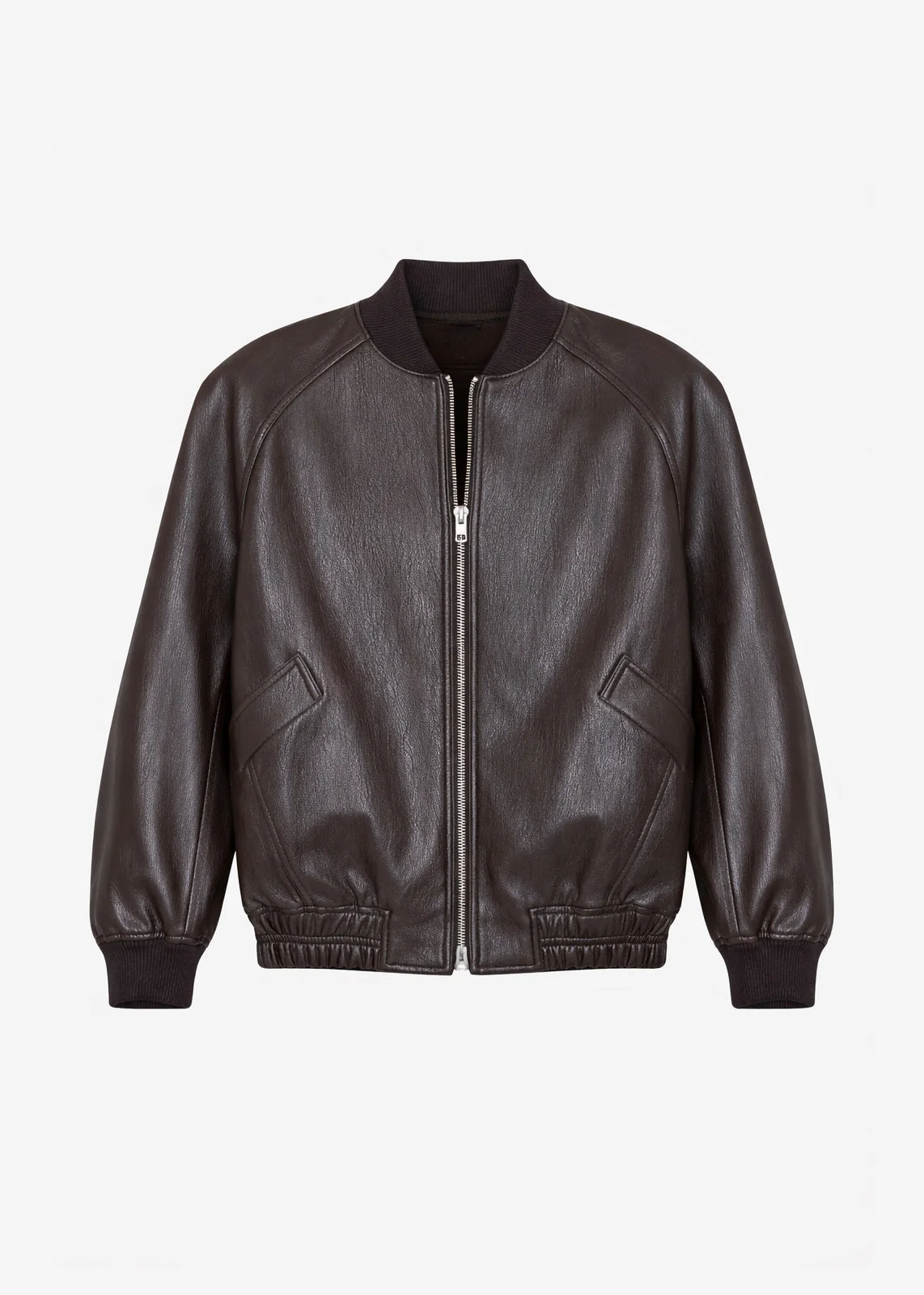 Alena Faux Leather Bomber Jacket - Dark Brown - 1