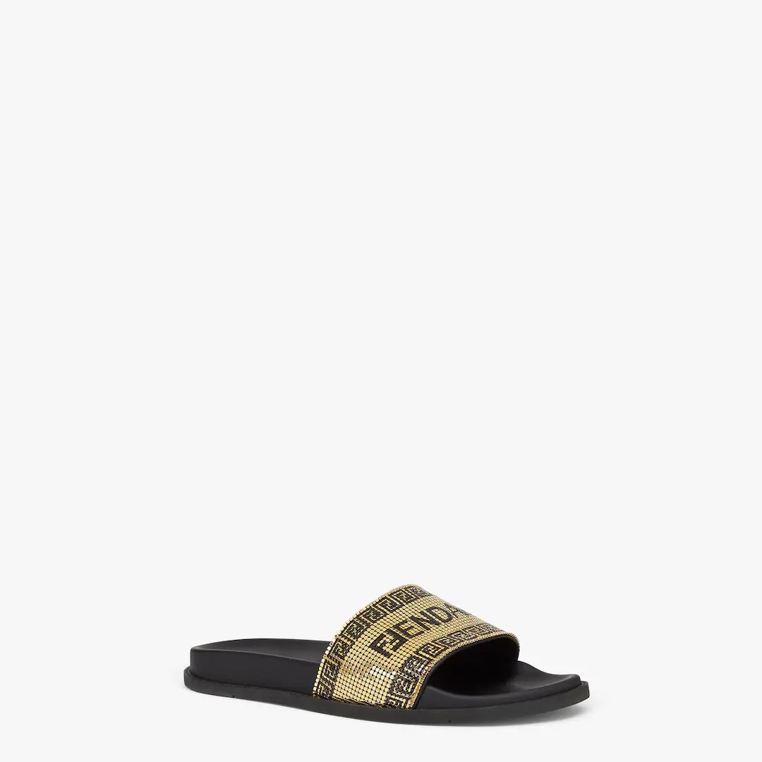Fendace Logo sandals in gold-colored metal mesh - 2