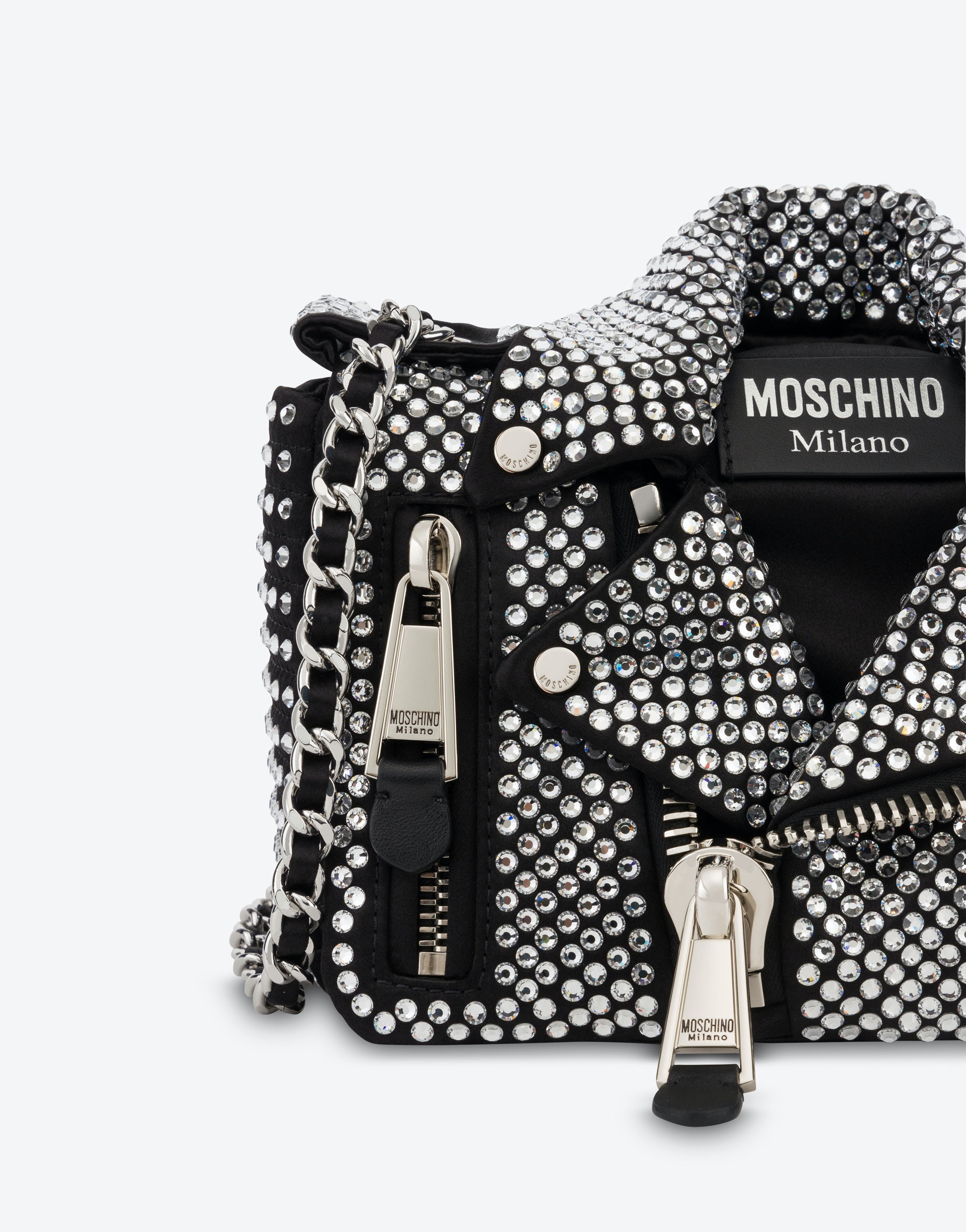 SATIN BIKER BAG WITH ALL-OVER RHINESTONES - 4
