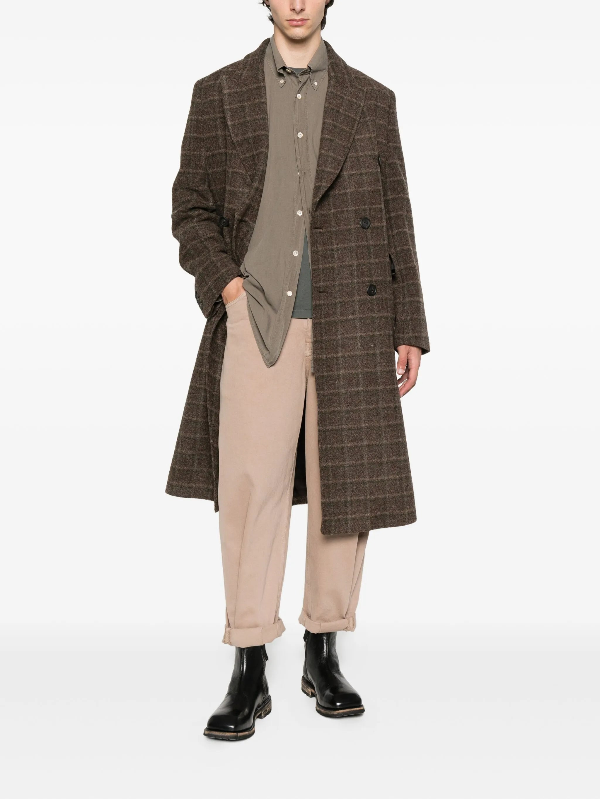 checked double-breasted coat - 2