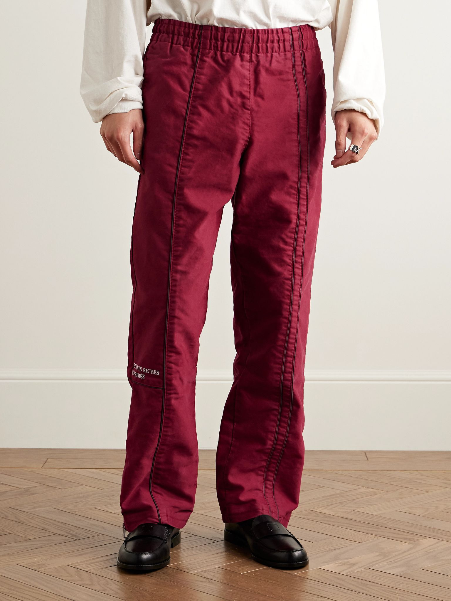 Straight-Leg Logo-Embroidered Panelled Cotton Track Pants Burgundy - 3